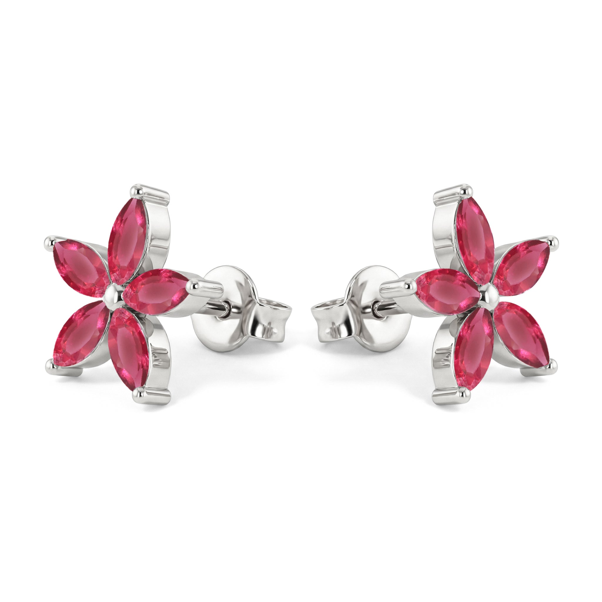 Pink Tourmaline Flower and Marquis Shape Stud Earring in 925 Sterling Silver 4X2 MM 3ct.