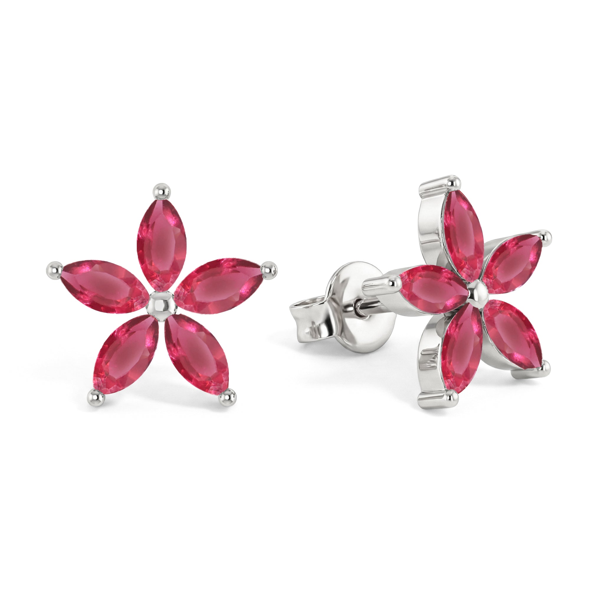 Pink Tourmaline Flower and Marquis Shape Stud Earring in 925 Sterling Silver 4X2 MM 3ct.