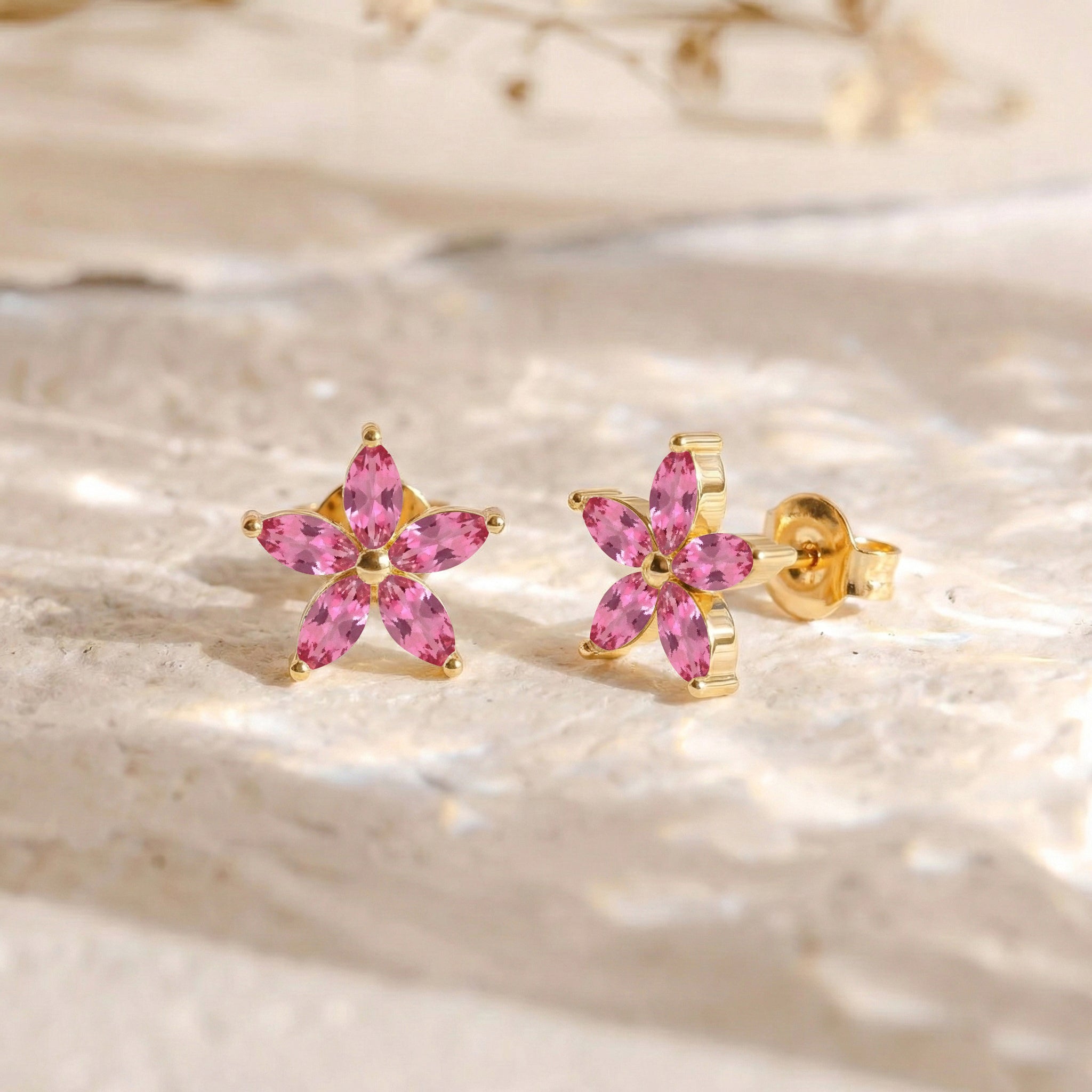 Pink Tourmaline Flower and Marquis Shape Stud Earring in 925 Sterling Silver 4X2 MM 3ct.