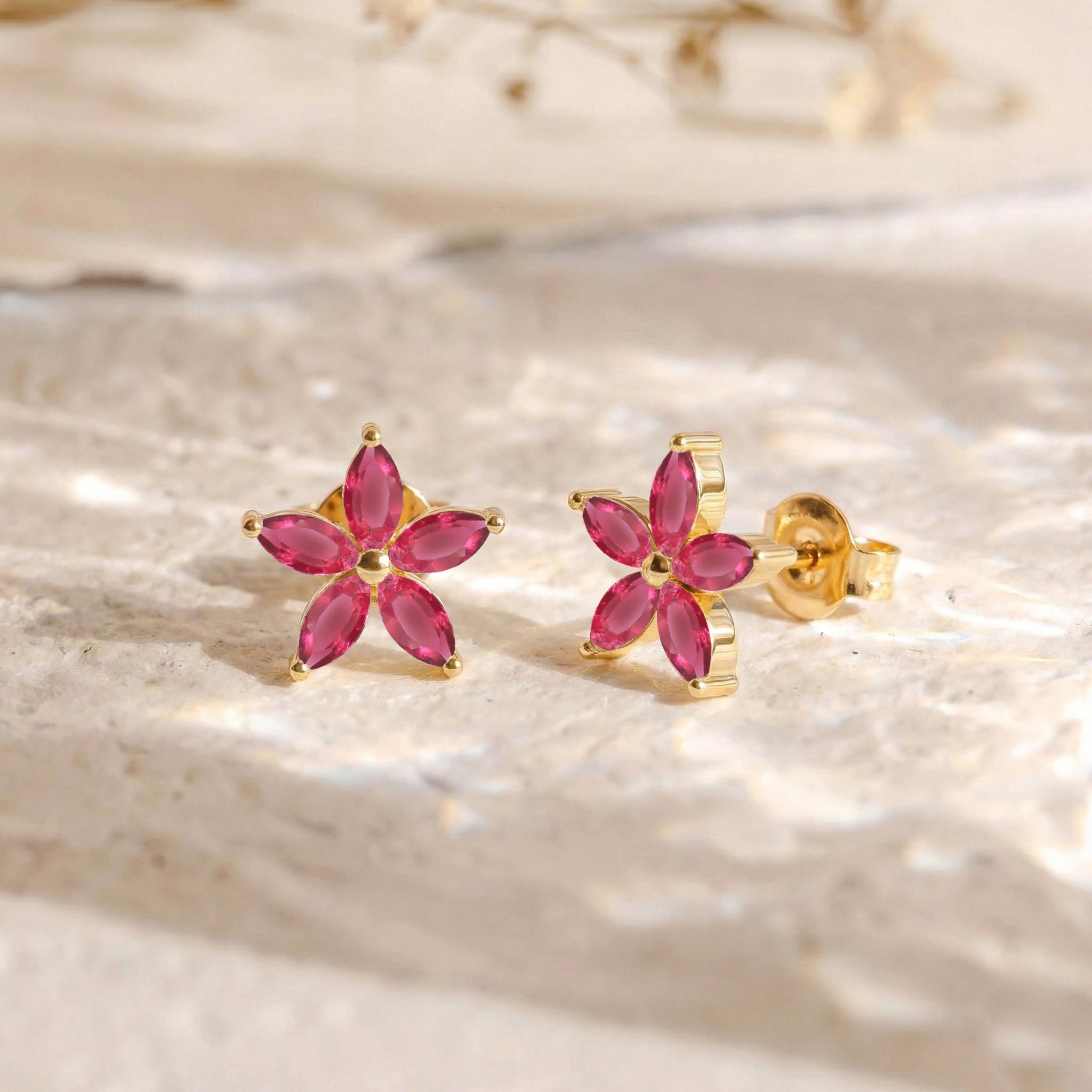 Pink Tourmaline Flower and Marquis Shape Stud Earring in 925 Sterling Silver 4X2 MM 3ct.