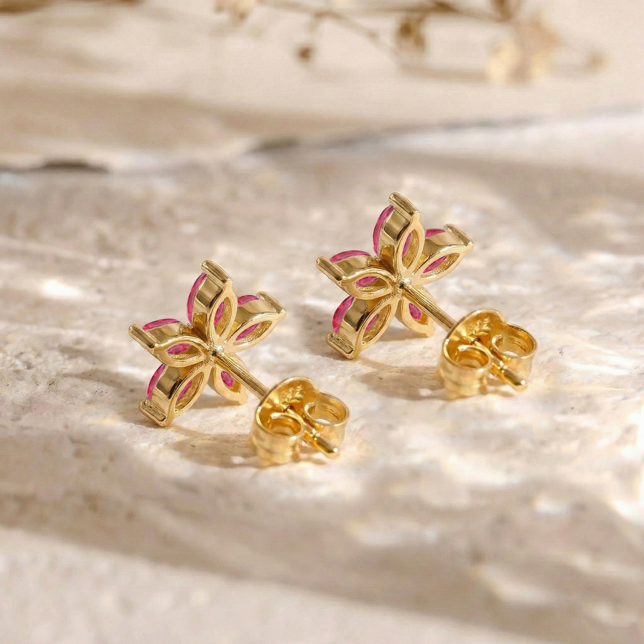 Pink Tourmaline Flower and Marquis Shape Stud Earring in 925 Sterling Silver 4X2 MM 3ct.
