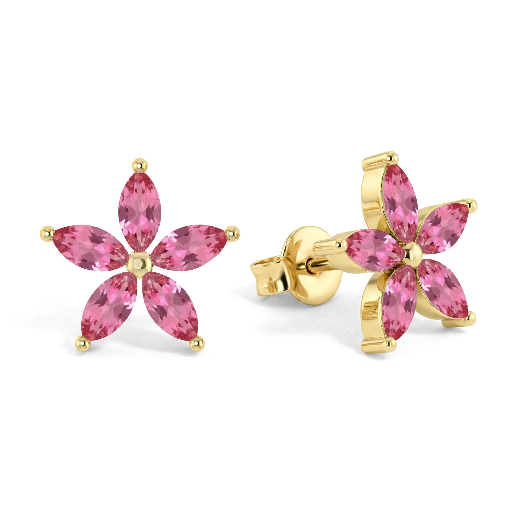 Pink Tourmaline Flower and Marquis Shape Stud Earring in 925 Sterling Silver 4X2 MM 3ct.