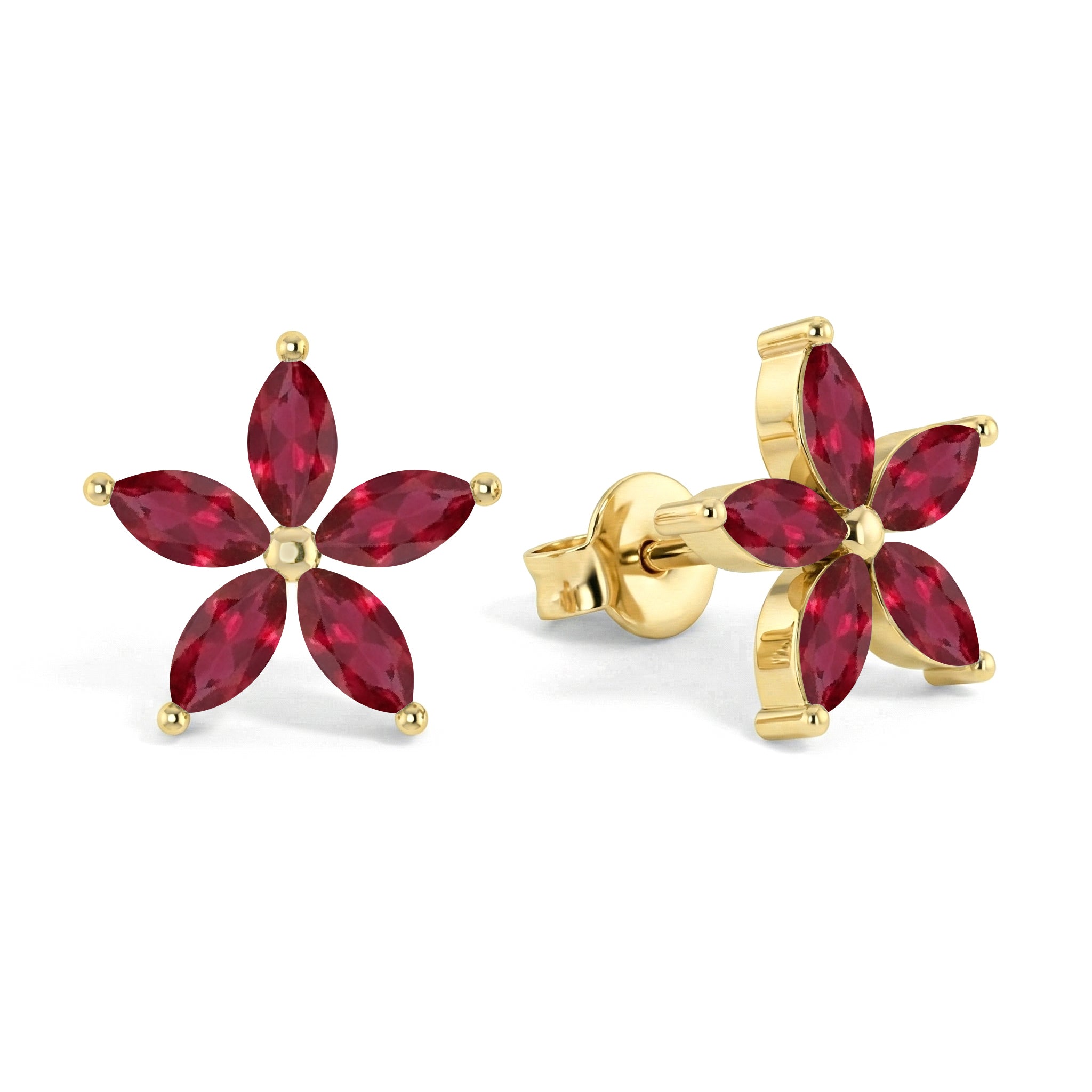 Ruby Flower and Marquis Shape Stud Earring in 925 Sterling Silver 4X2 MM 3ct.