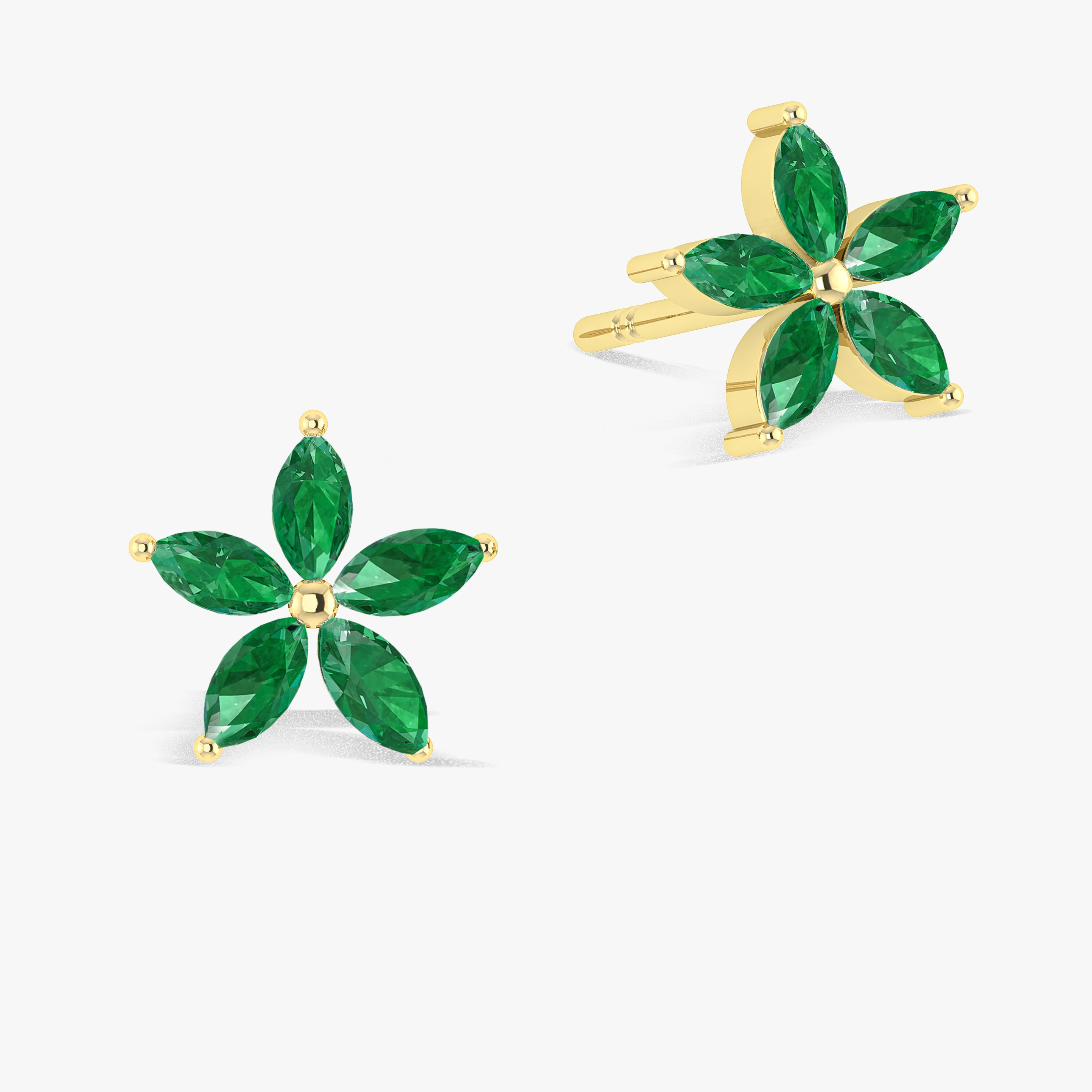 Green Emerald Flower Style Stud Earring