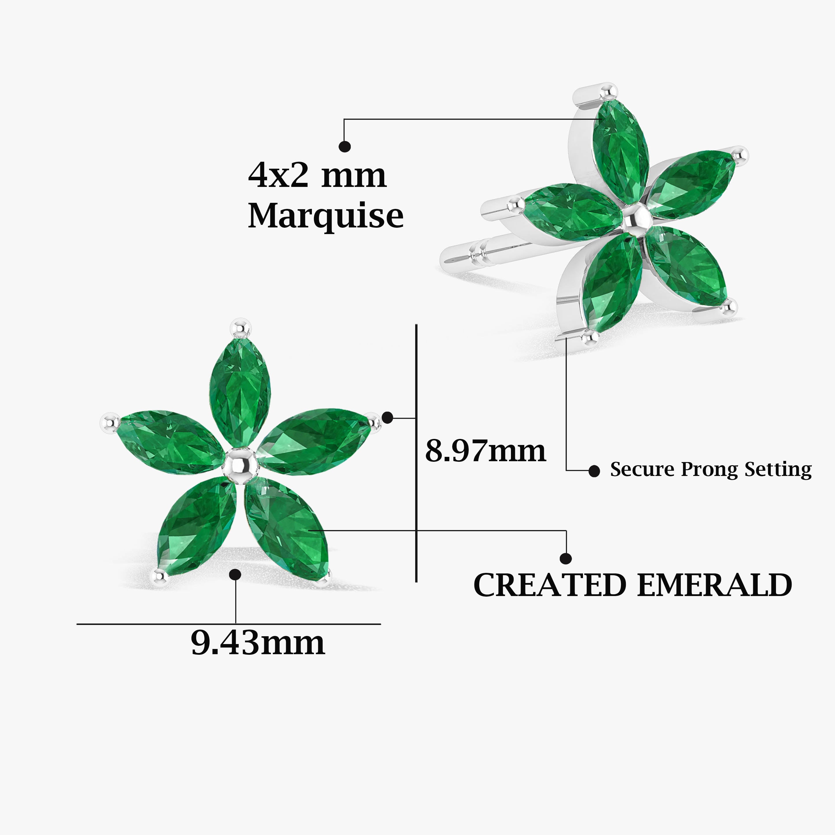 Green Emerald Flower Style Stud Earring