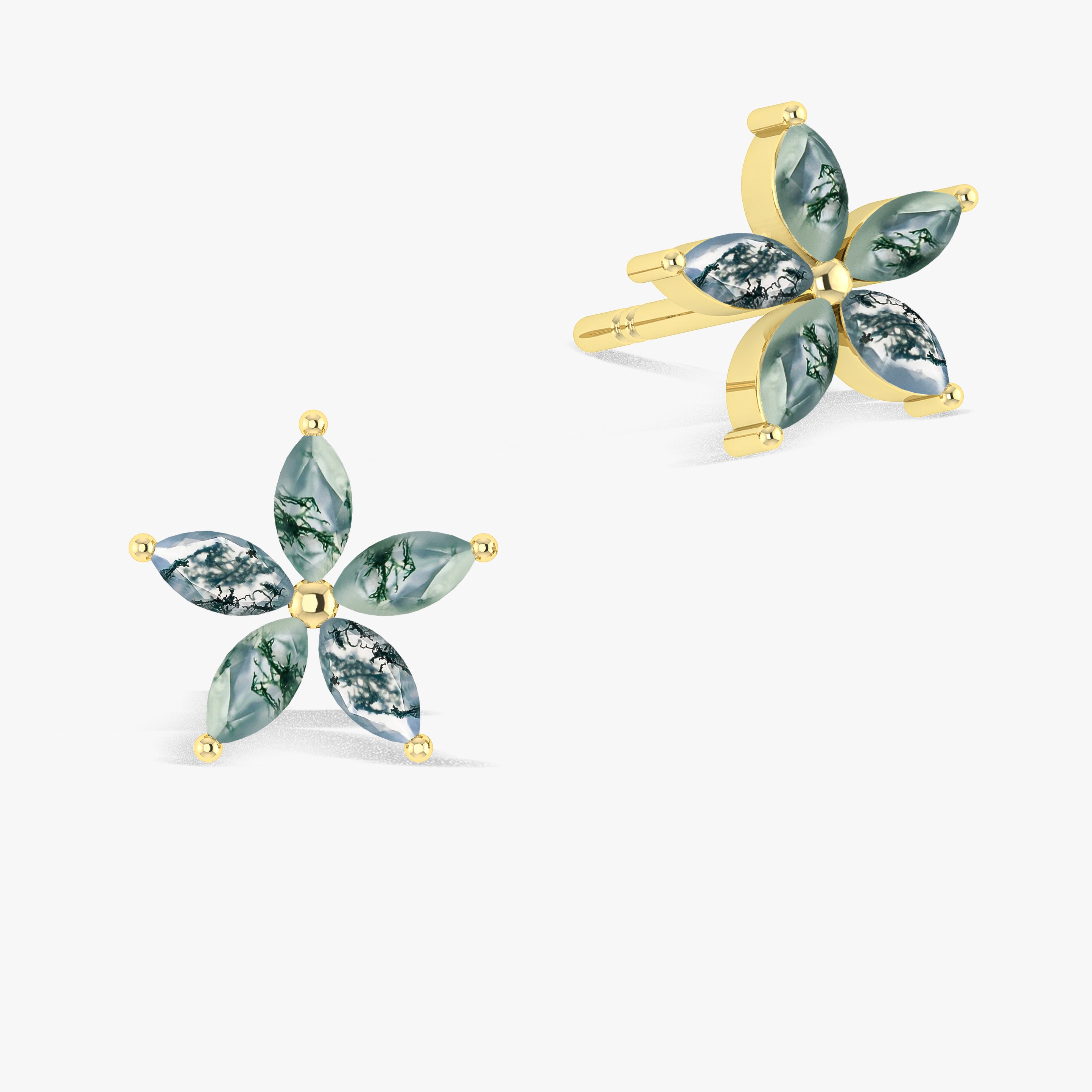 Moss Agate Flower Style Stud Earring