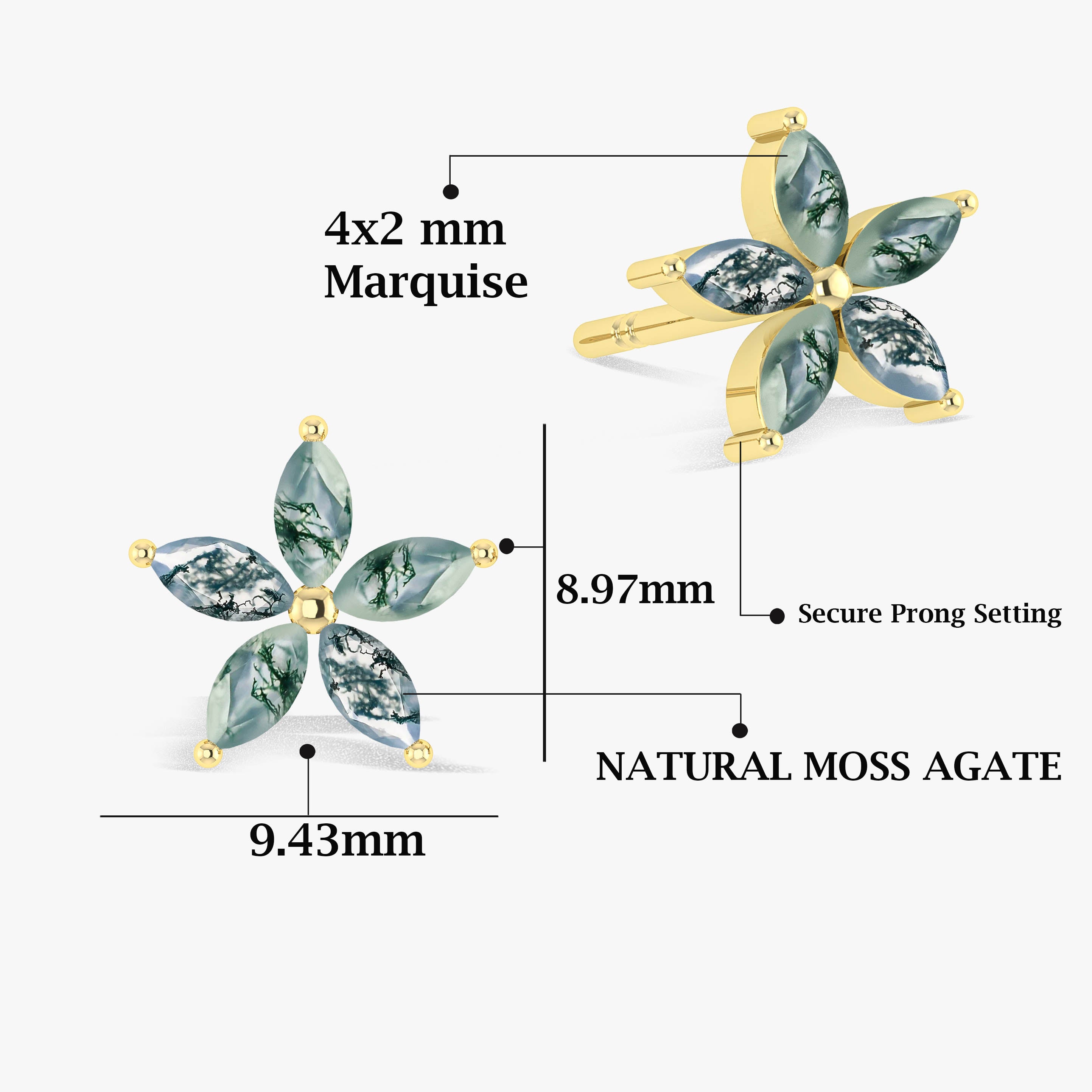 Moss Agate Flower Style Stud Earring