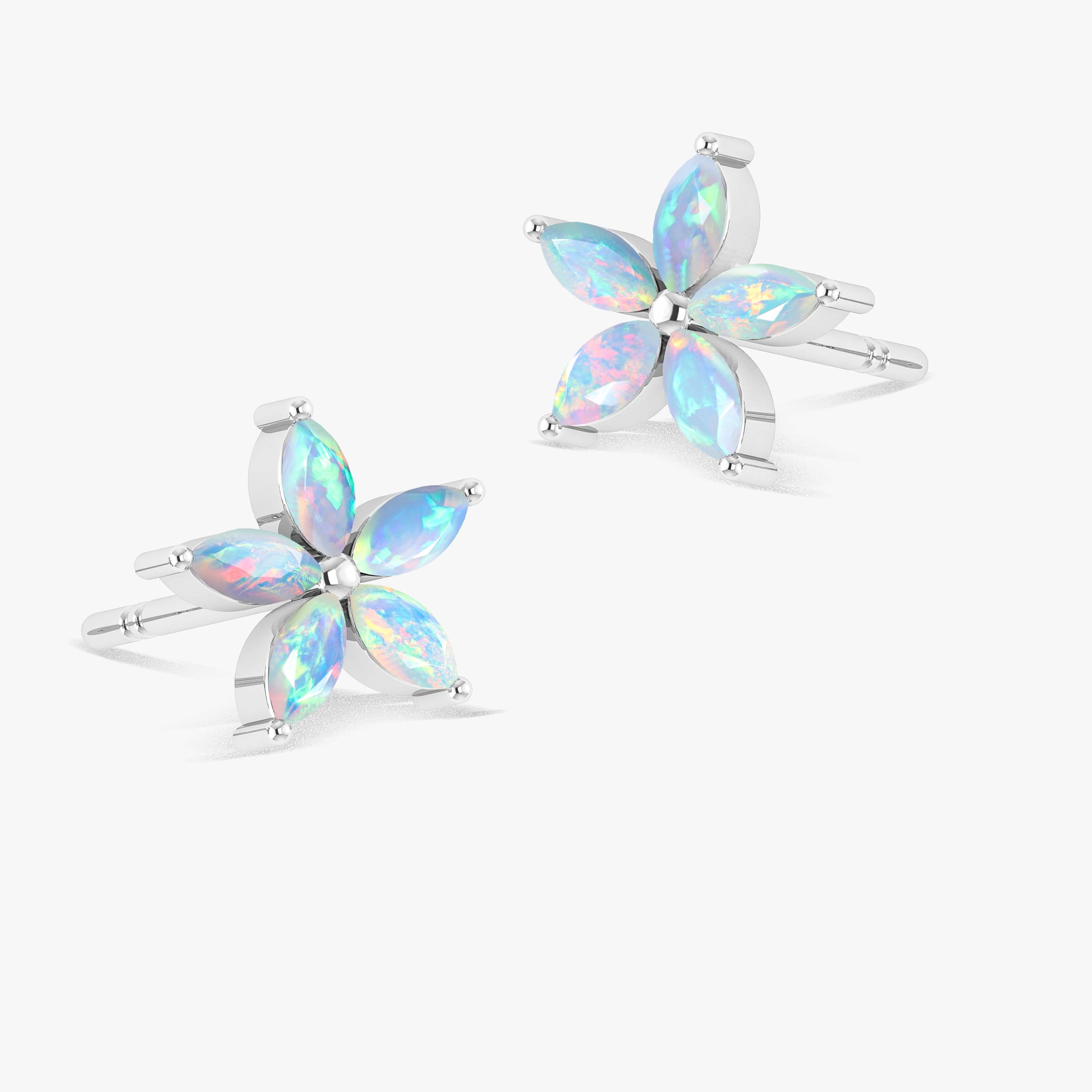 White Opal Flower Style Stud Earring