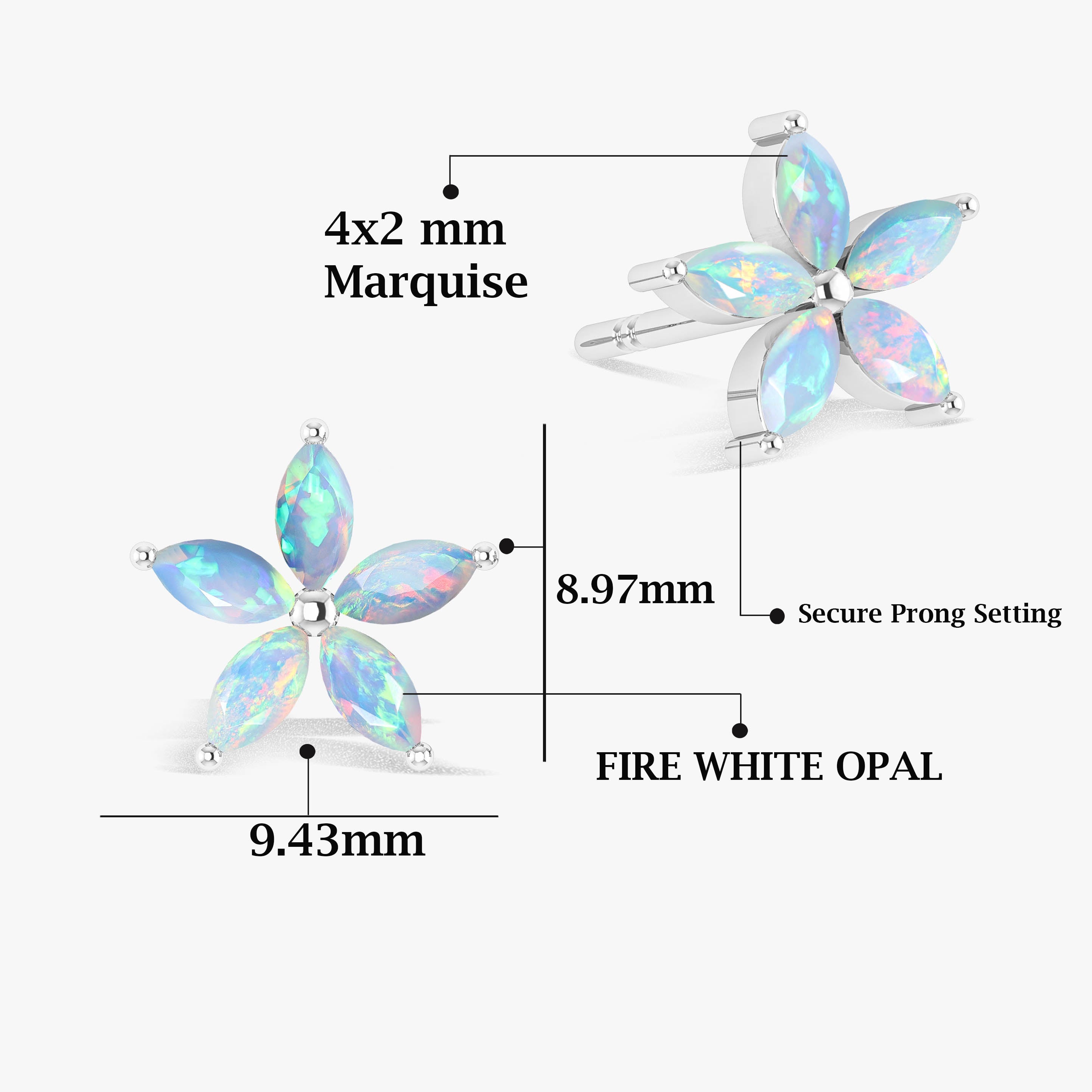 White Opal Flower Style Stud Earring