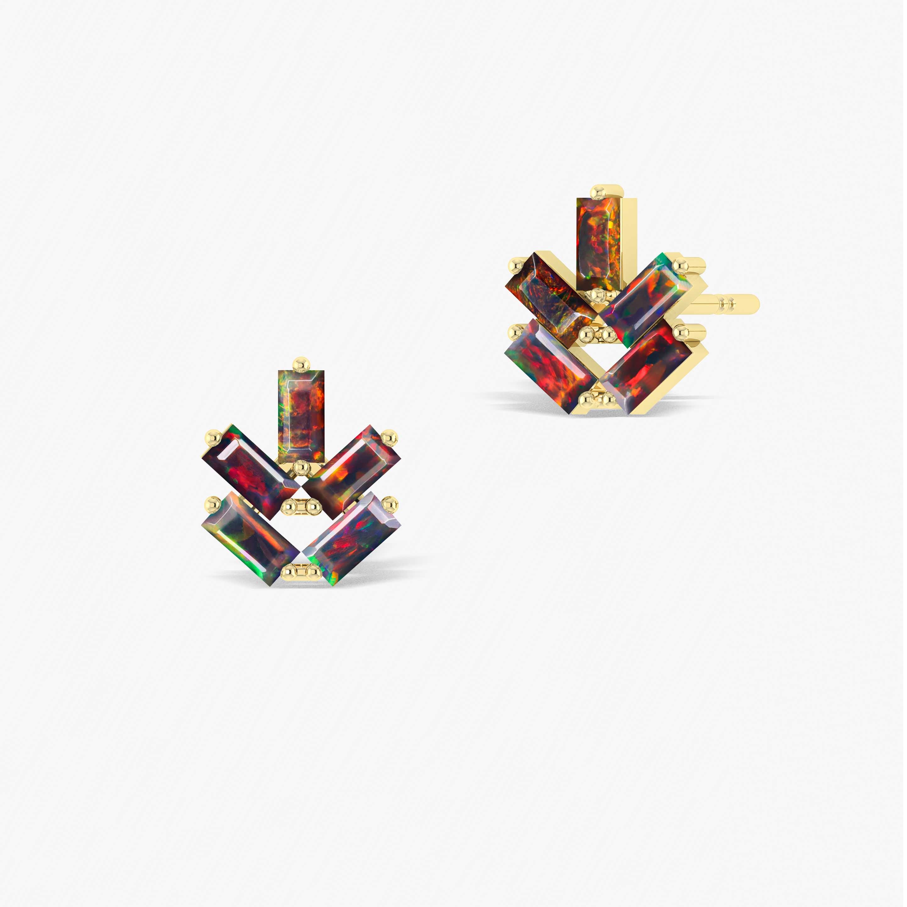 Black Opal Baguette Stone Stud Earring