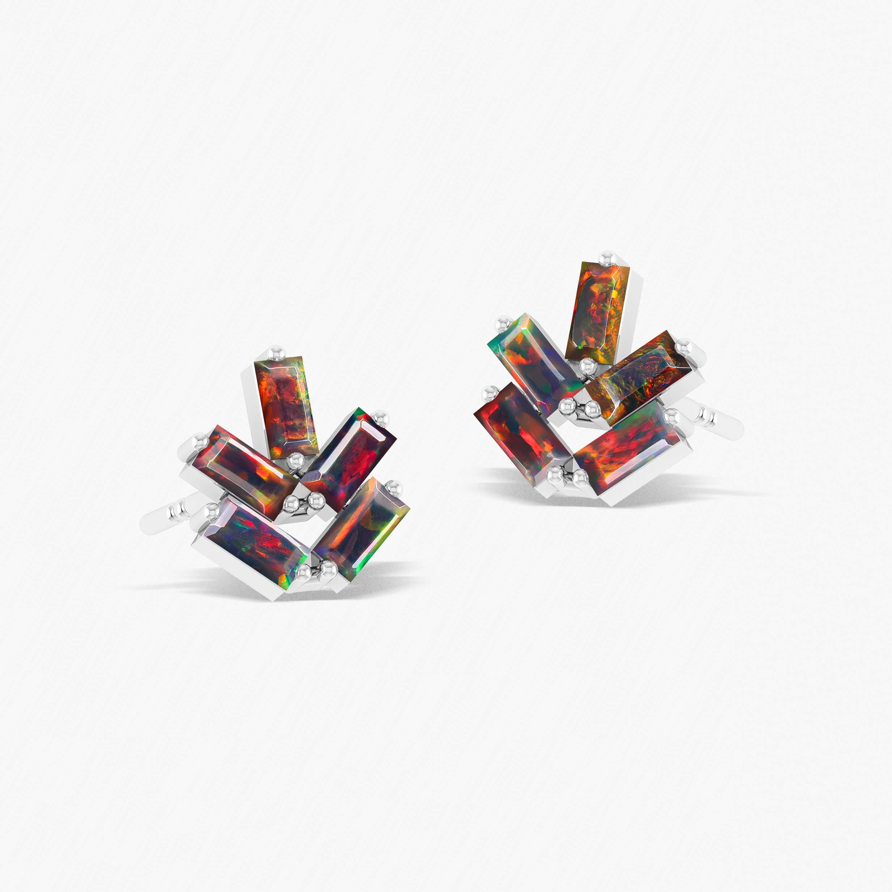 Black Opal Baguette Stone Stud Earring