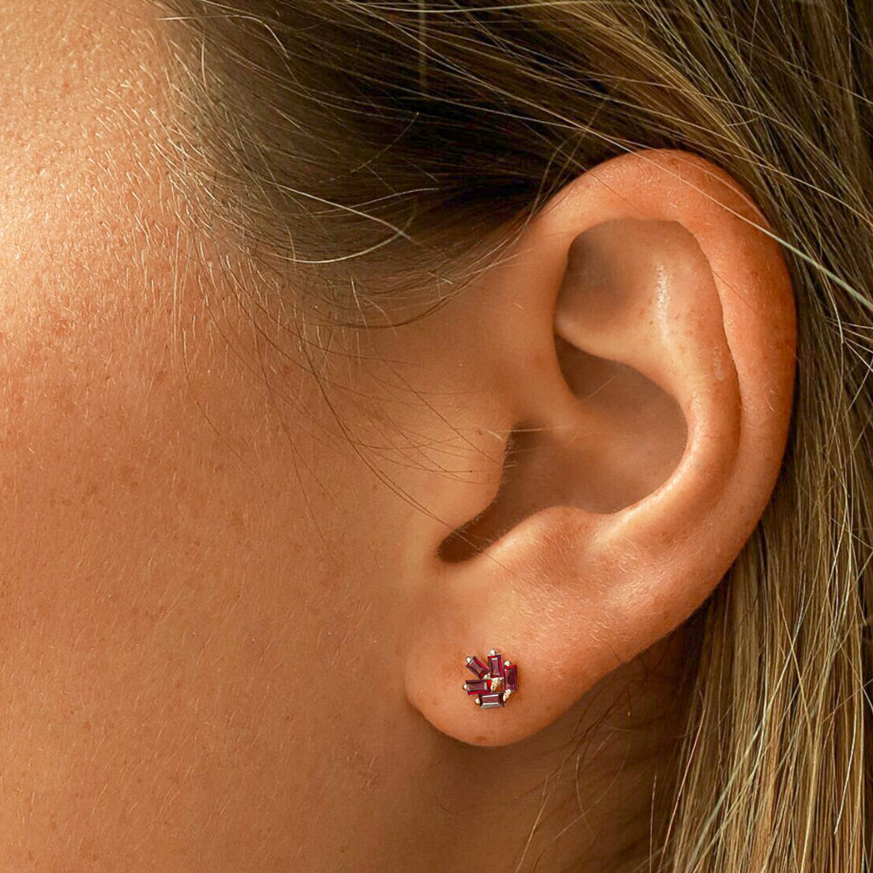 Red Ruby Baguette Stone Stud Earring