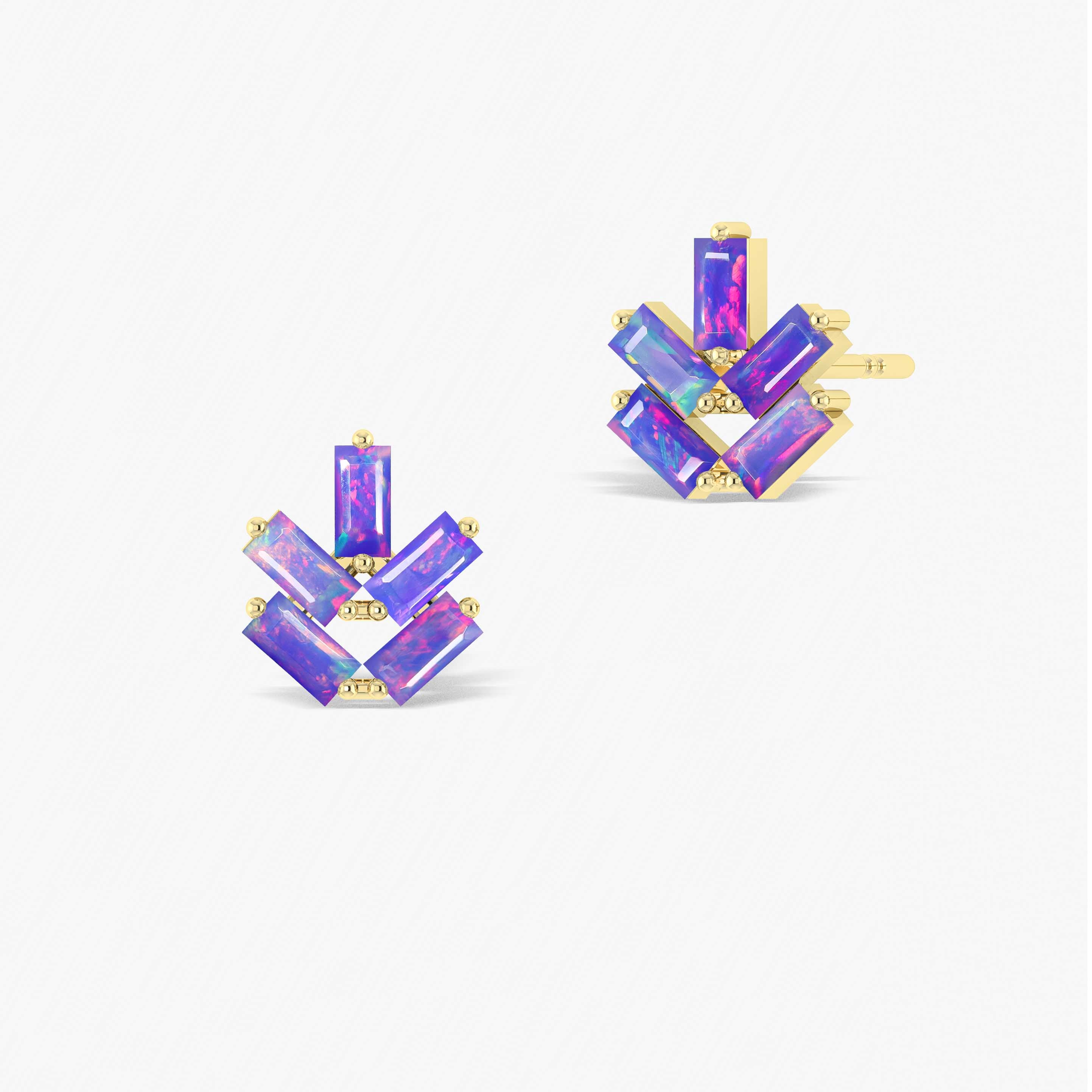 Lavender Opal Baguette Stone Stud Earring