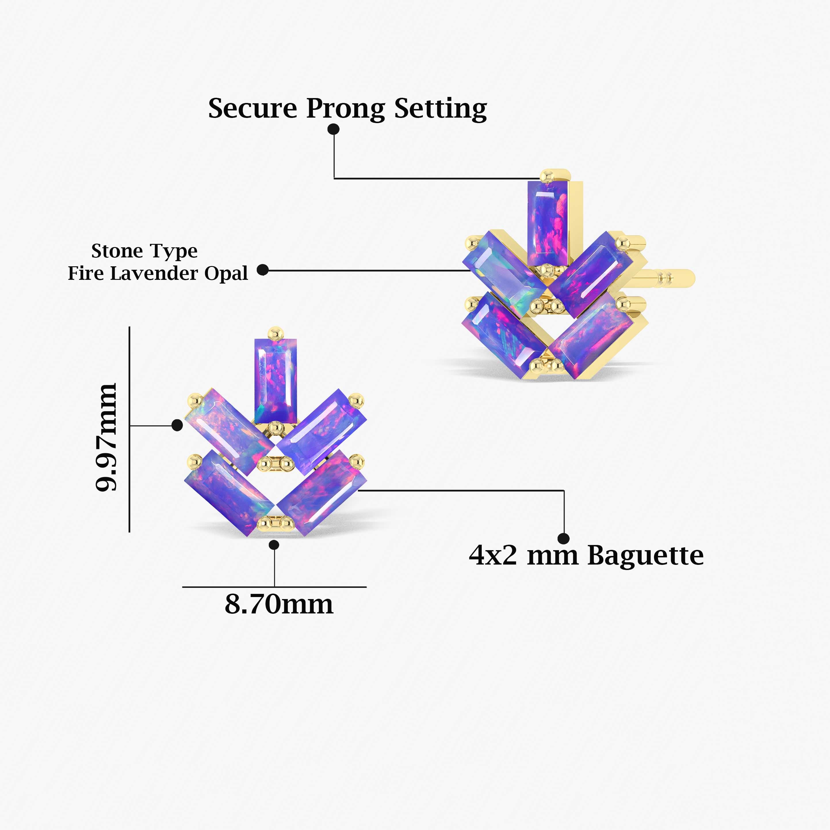 Lavender Opal Baguette Stone Stud Earring