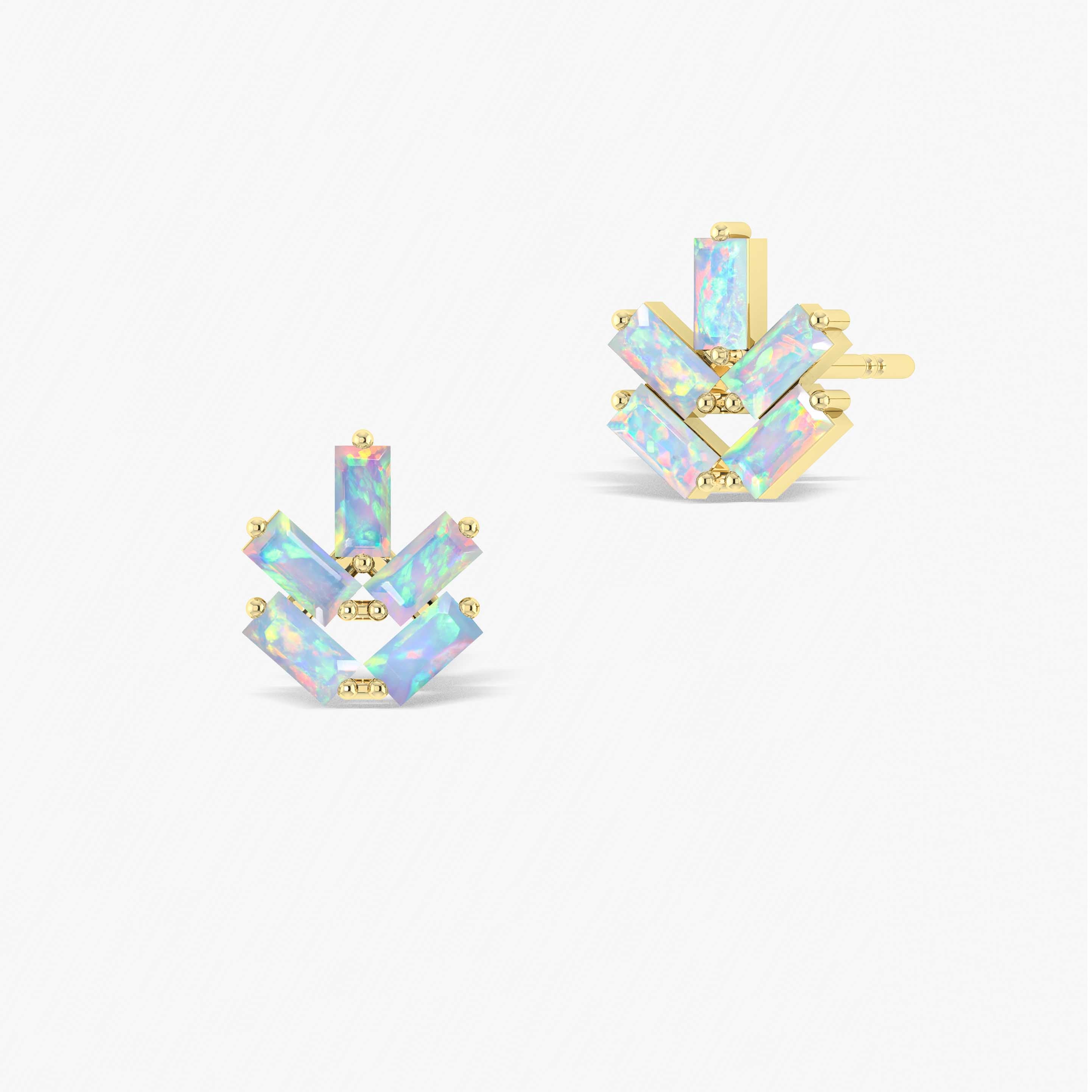 White Opal Baguette Stone Stud Earring