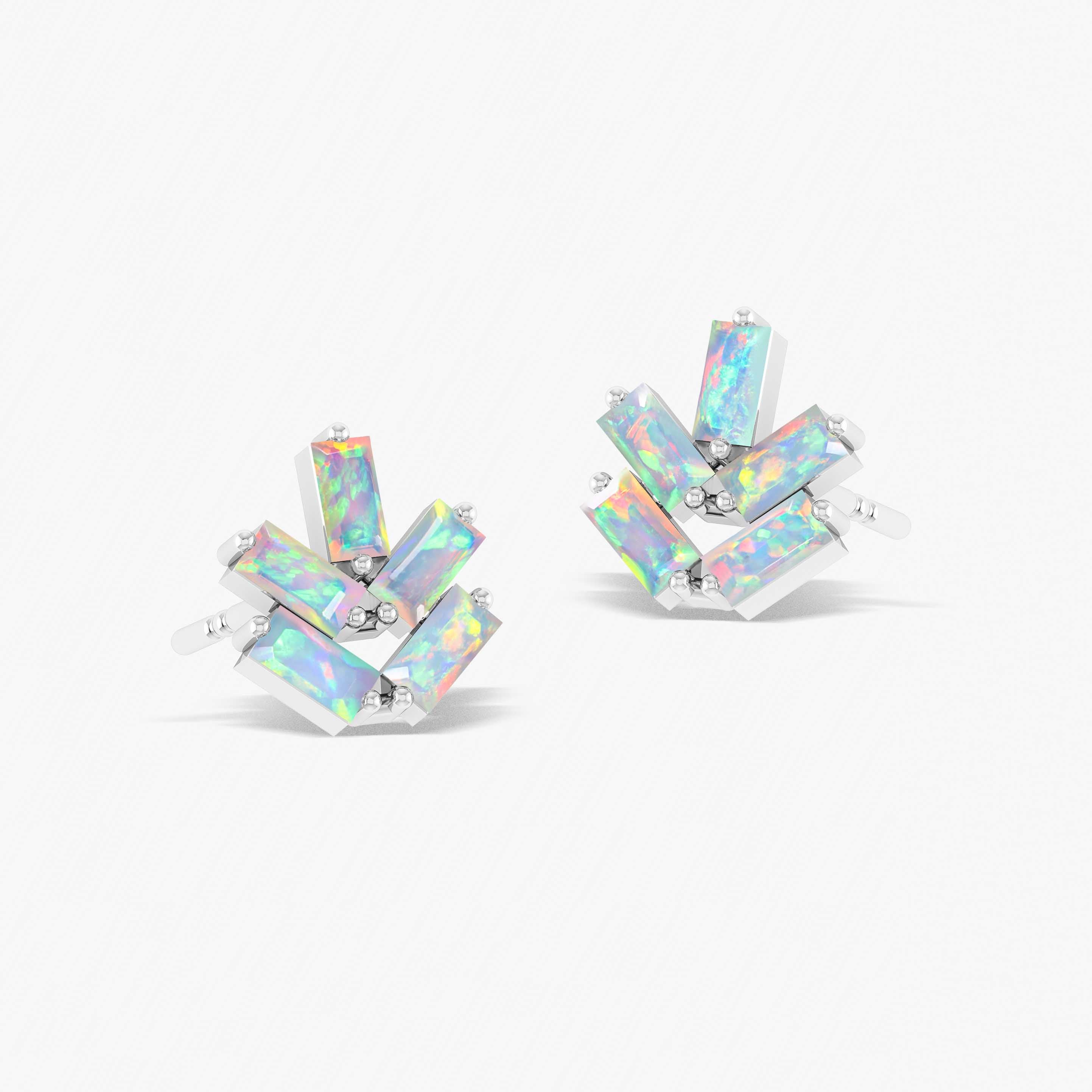 White Opal Baguette Stone Stud Earring