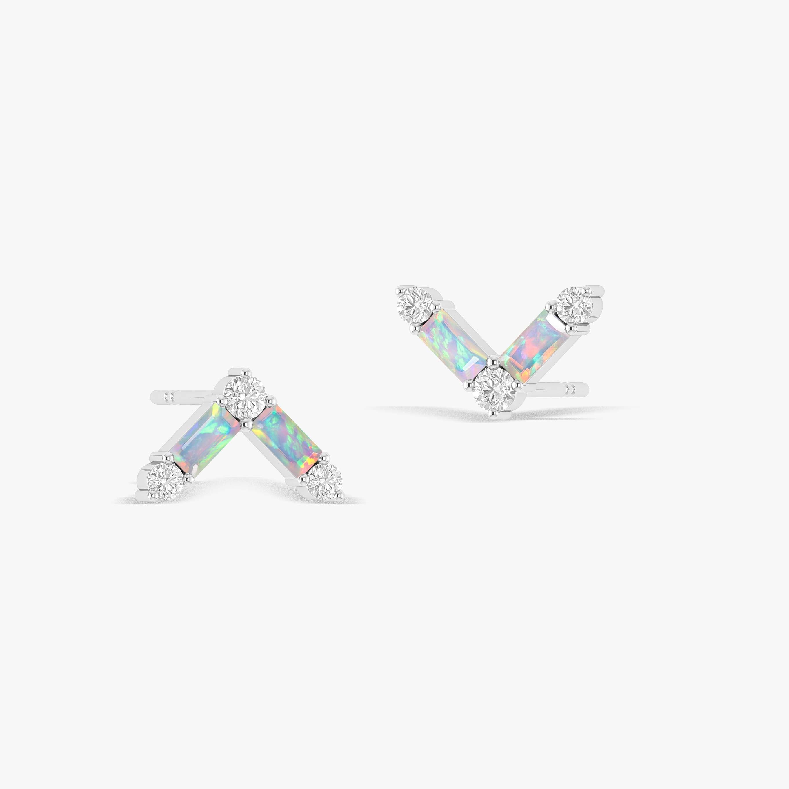 White Opal AV Style Stud Earring