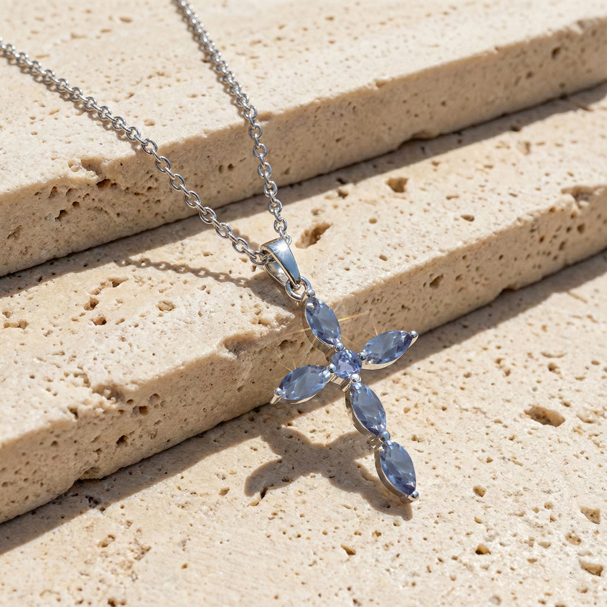 Alexandrite Marquise Cross Pendant Necklace in 925 Sterling Silver 2ct