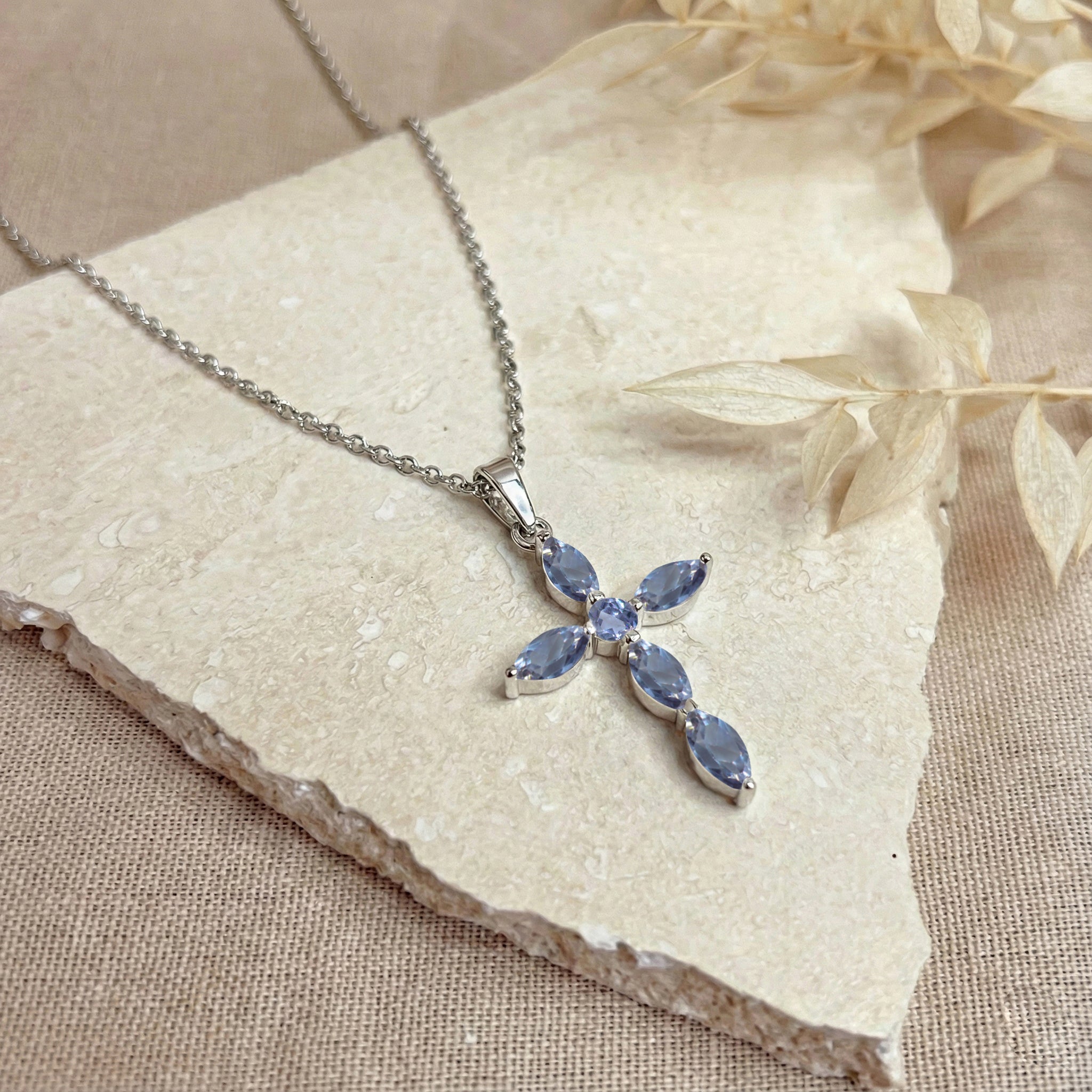 Alexandrite Marquise Cross Pendant Necklace in 925 Sterling Silver 2ct