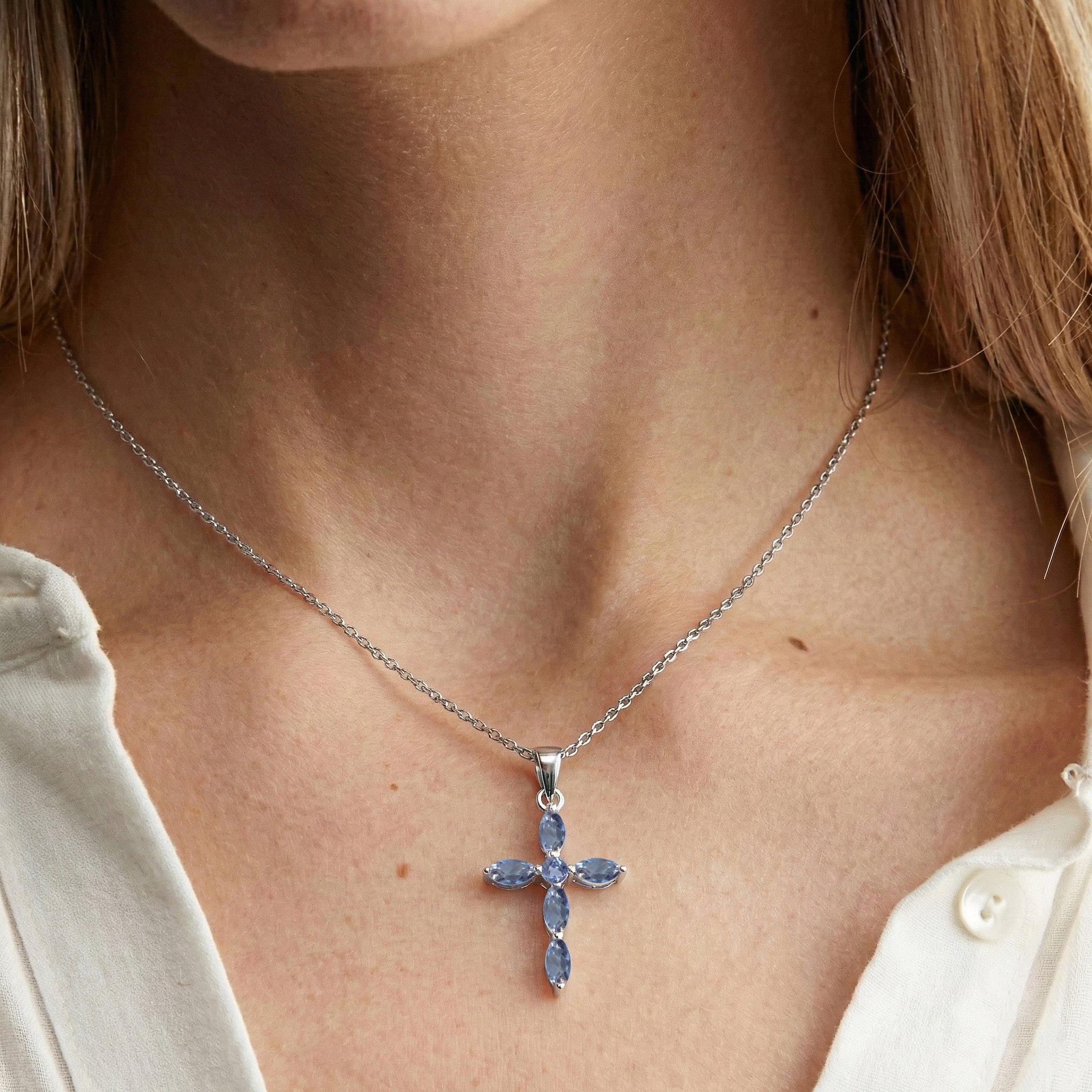 Alexandrite Marquise Cross Pendant Necklace in 925 Sterling Silver 2ct