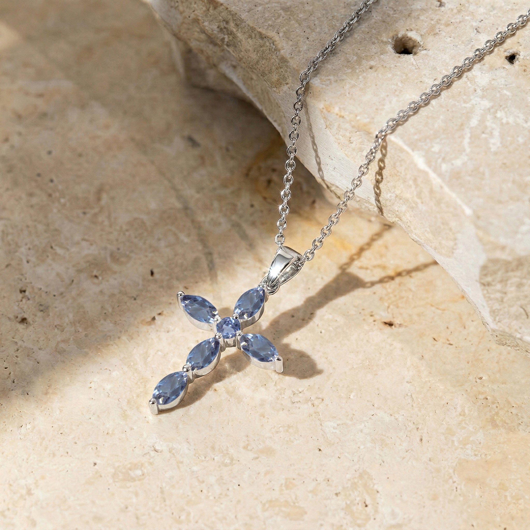 Alexandrite Marquise Cross Pendant Necklace in 925 Sterling Silver 2ct