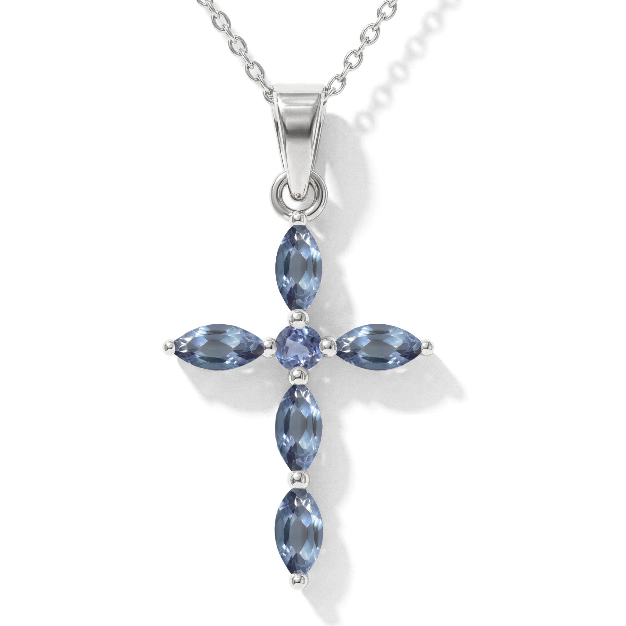 Alexandrite Marquise Cross Pendant Necklace in 925 Sterling Silver 2ct