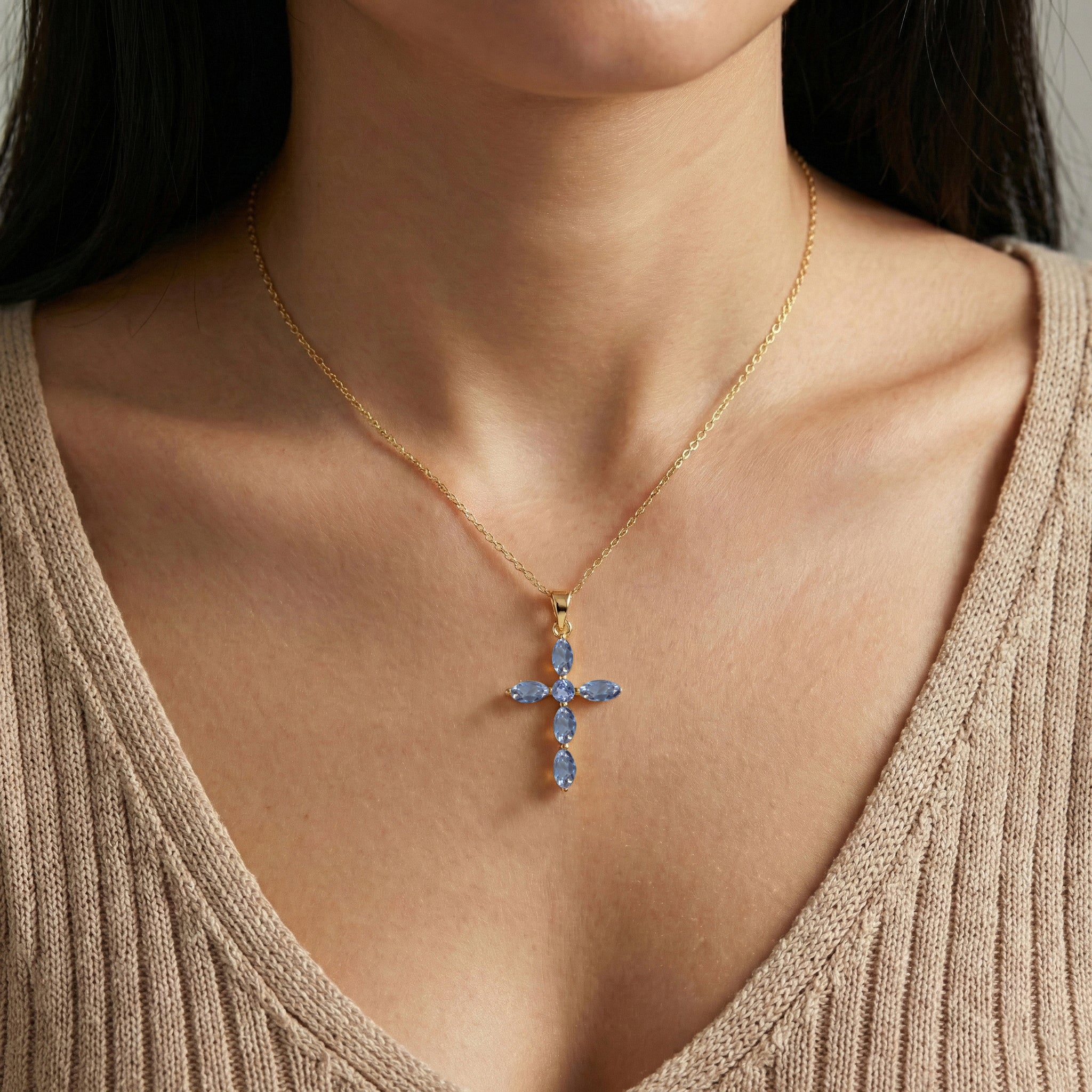 Alexandrite Marquise Cross Pendant Necklace in 925 Sterling Silver 2ct