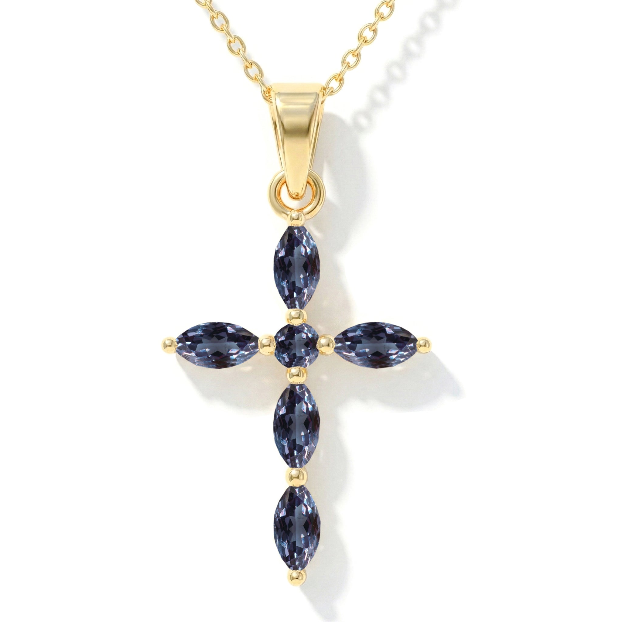 Alexandrite Marquise Cross Pendant Necklace in 925 Sterling Silver 2ct