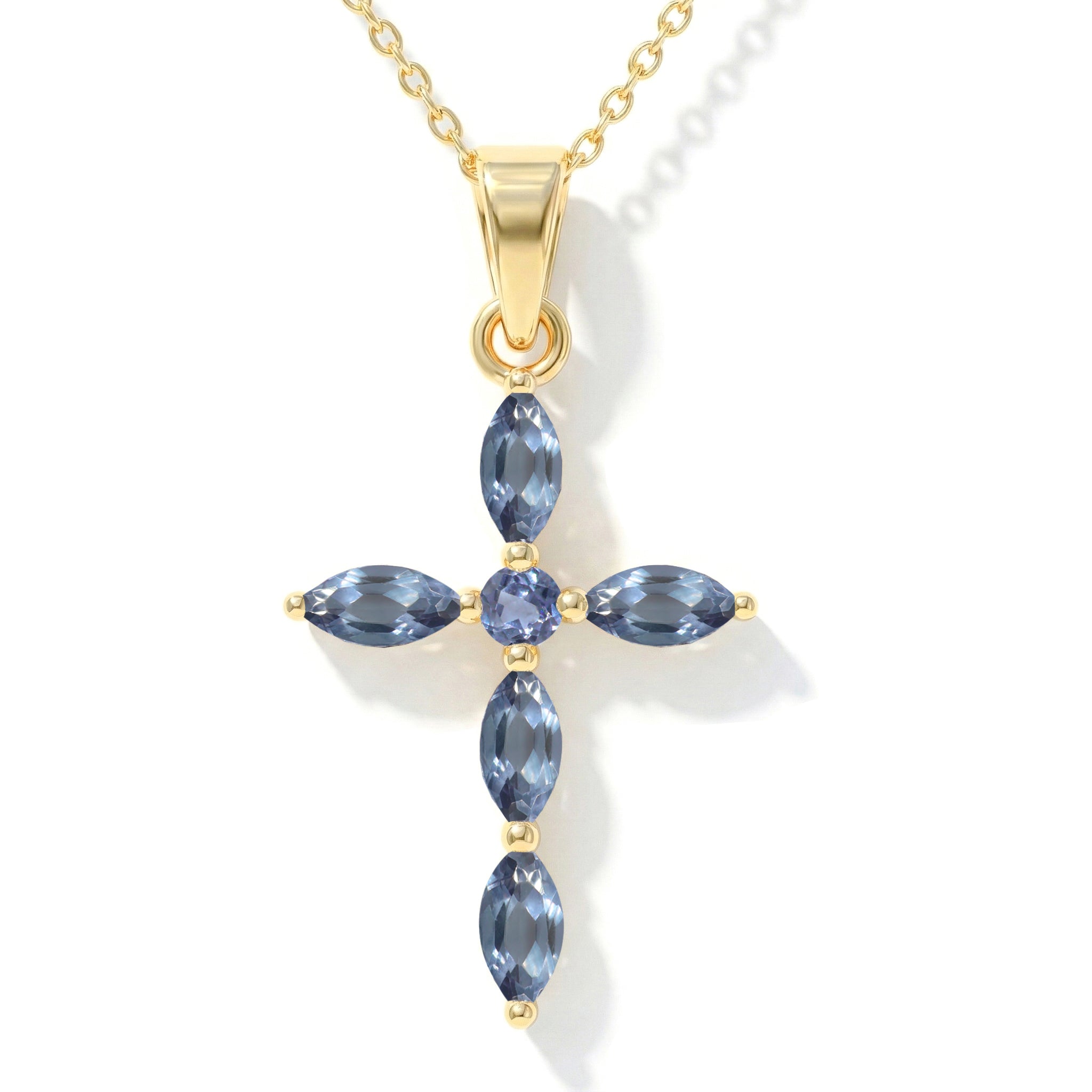 Alexandrite Marquise Cross Pendant Necklace in 925 Sterling Silver 2ct