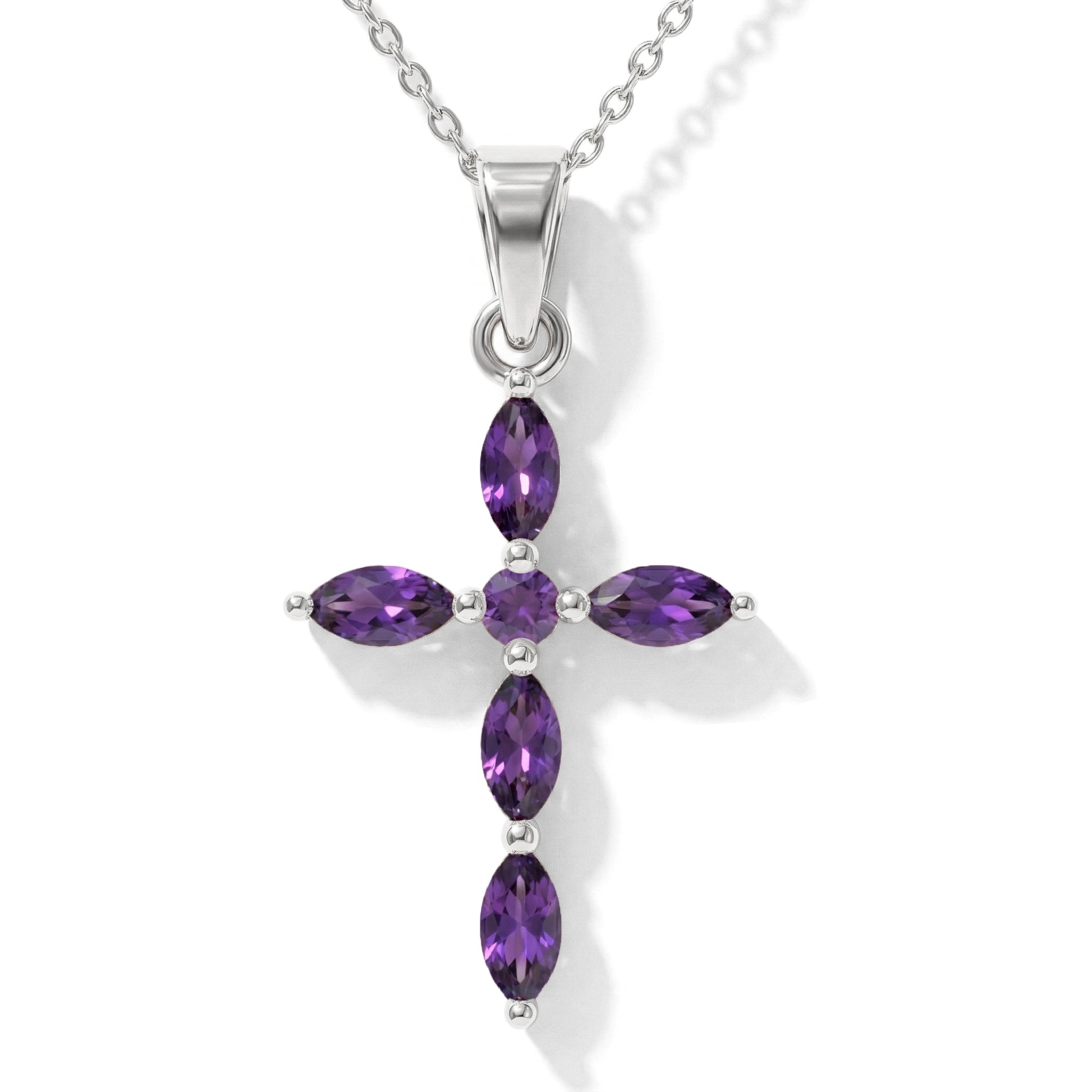 Amethyst Marquise Cross Pendant Necklace in 925 Sterling Silver 2ct