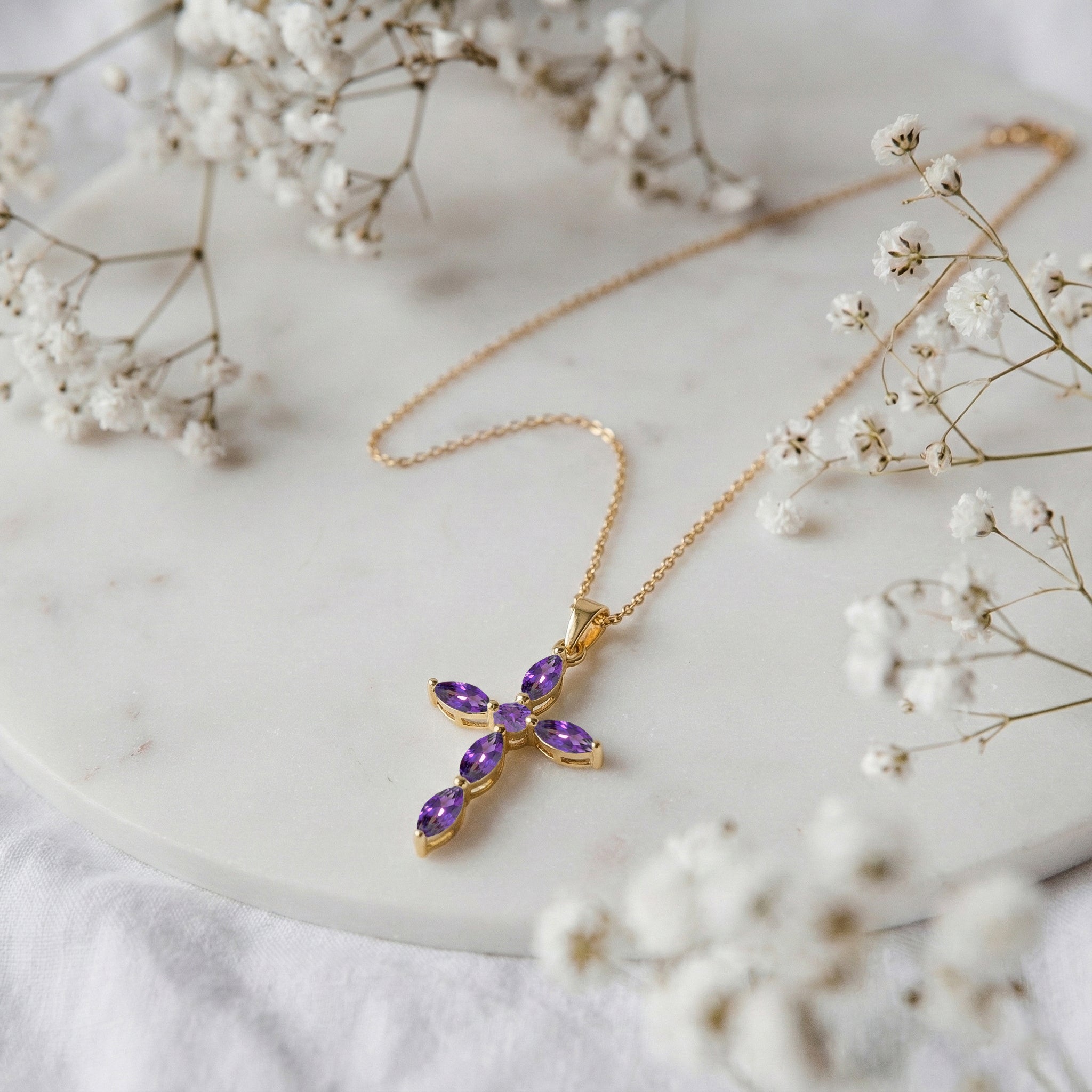 Amethyst Marquise Cross Pendant Necklace in 925 Sterling Silver 2ct