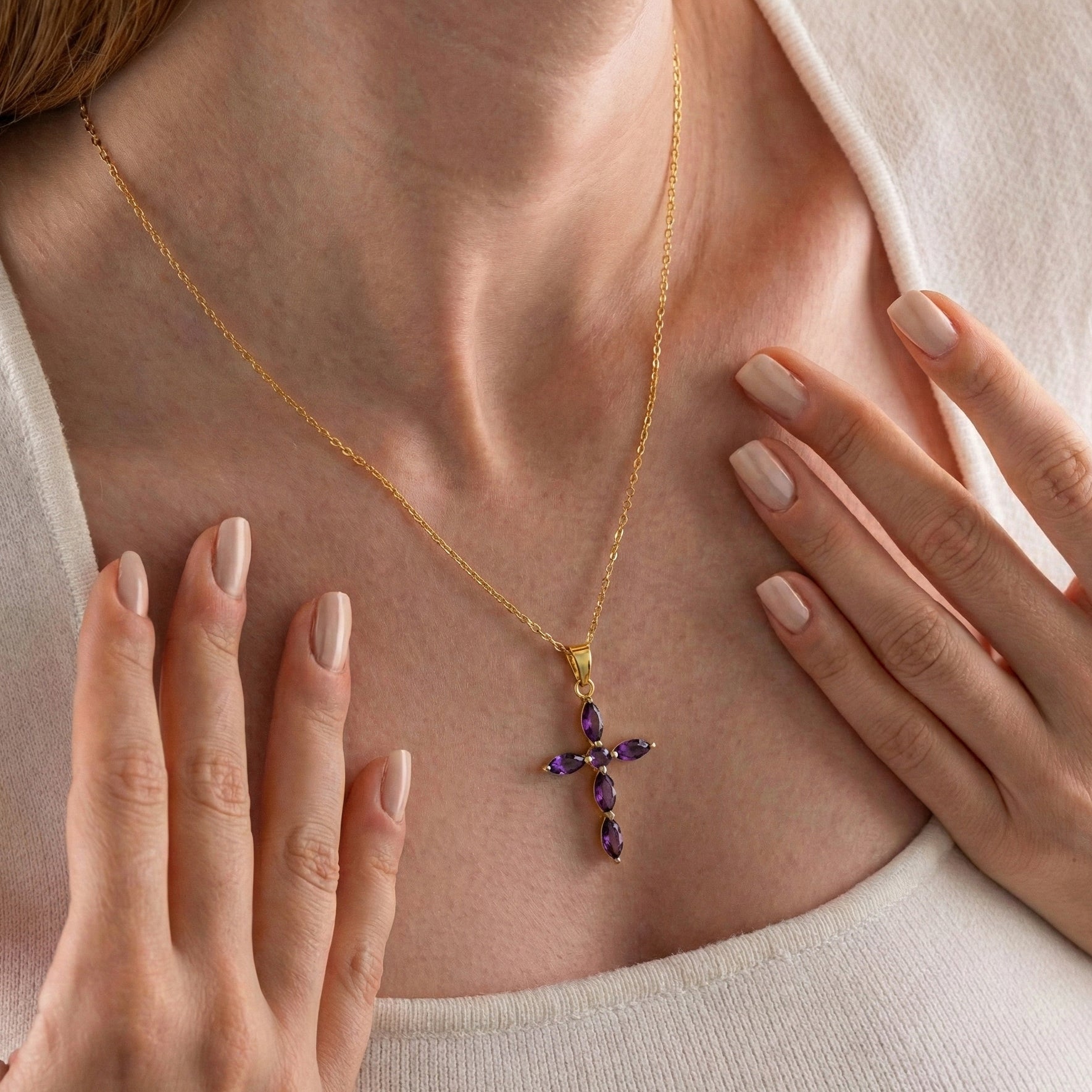 Amethyst Marquise Cross Pendant Necklace in 925 Sterling Silver 2ct
