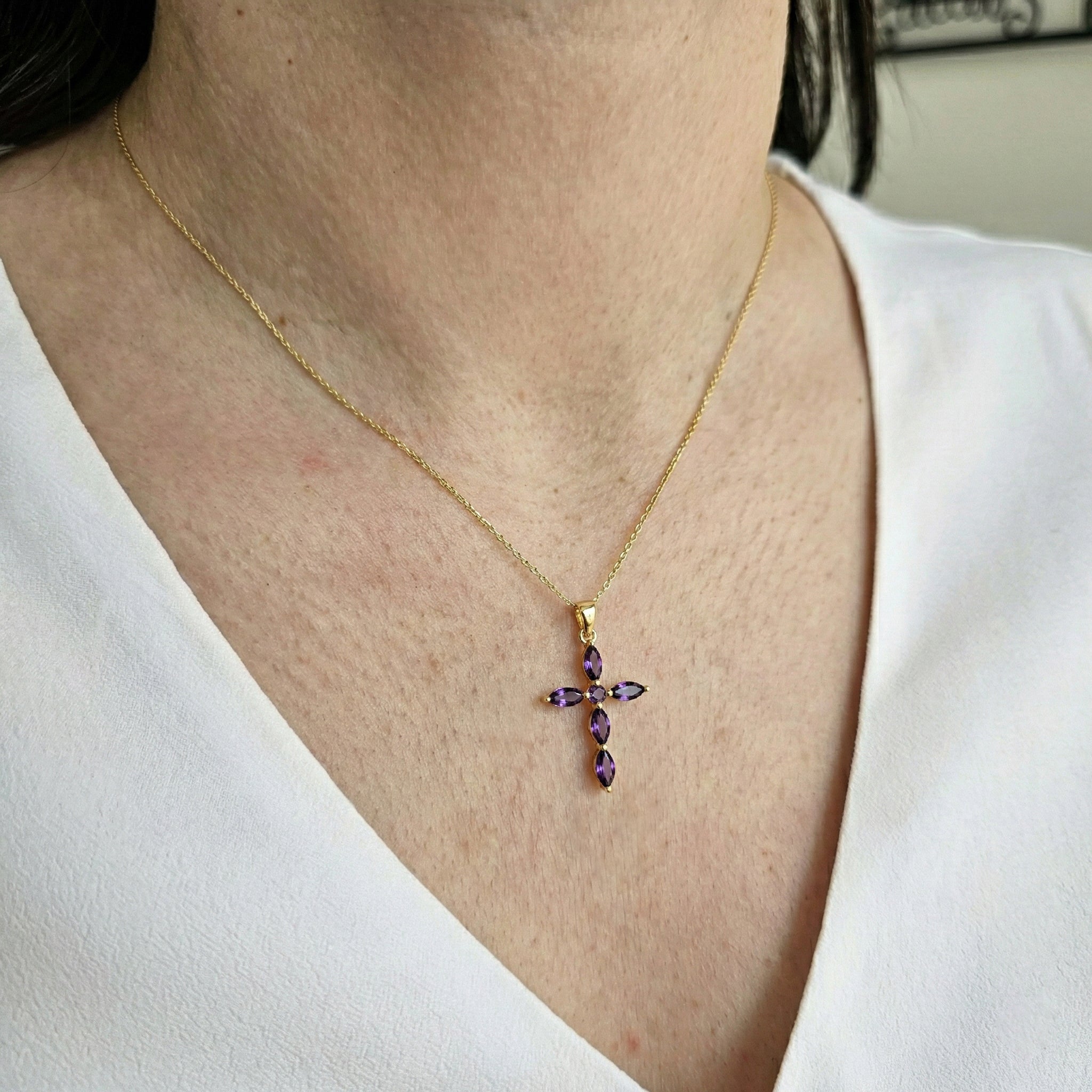 Amethyst Marquise Cross Pendant Necklace in 925 Sterling Silver 2ct