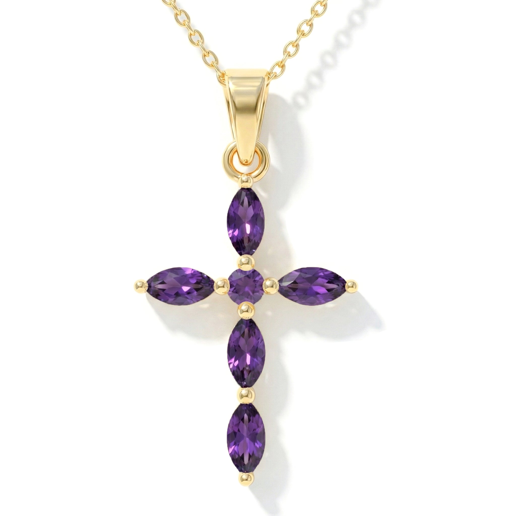 Amethyst Marquise Cross Pendant Necklace in Yellow Gold Plated 2ct