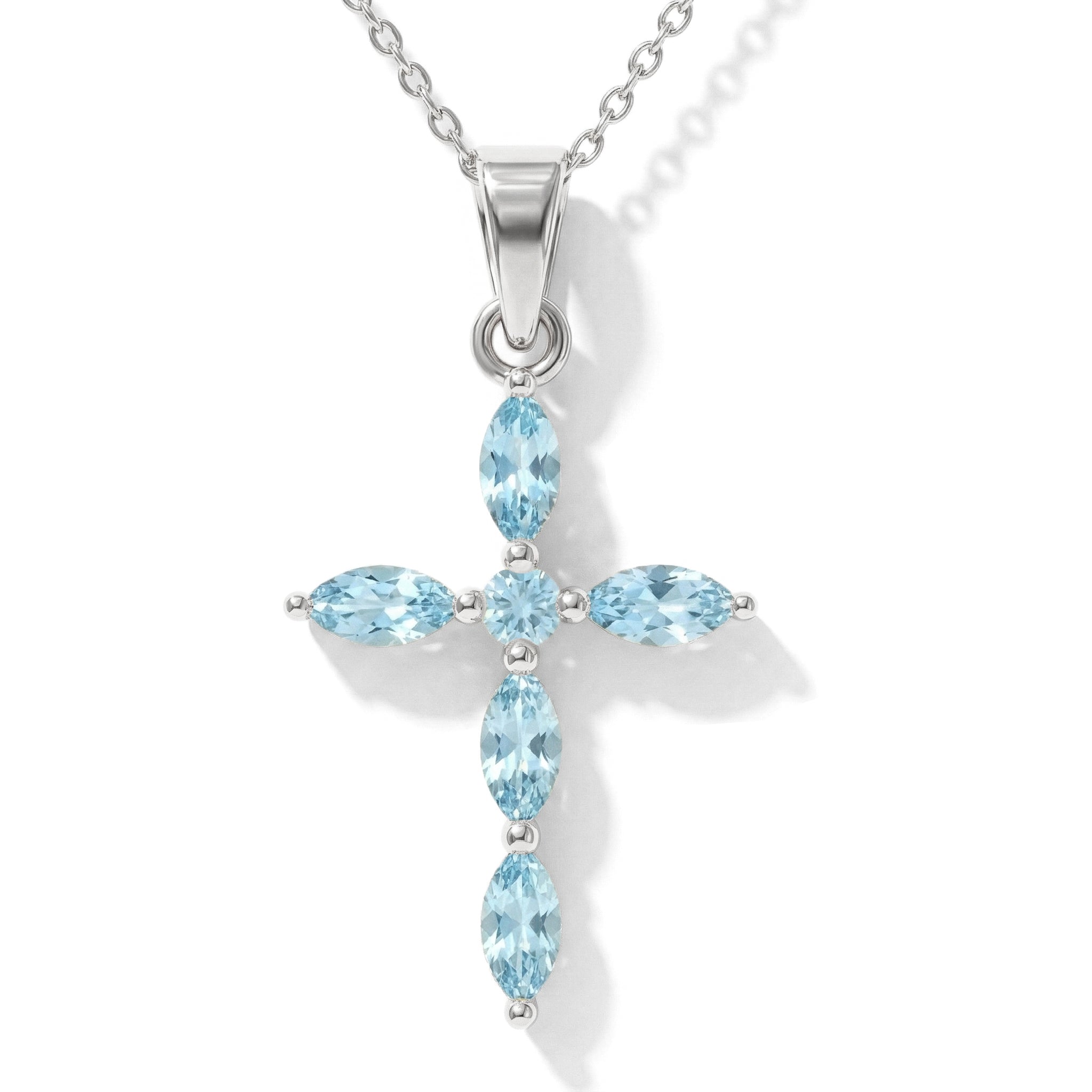 Aquamarine Marquise Cross Pendant Necklace in 925 Sterling Silver 2ct