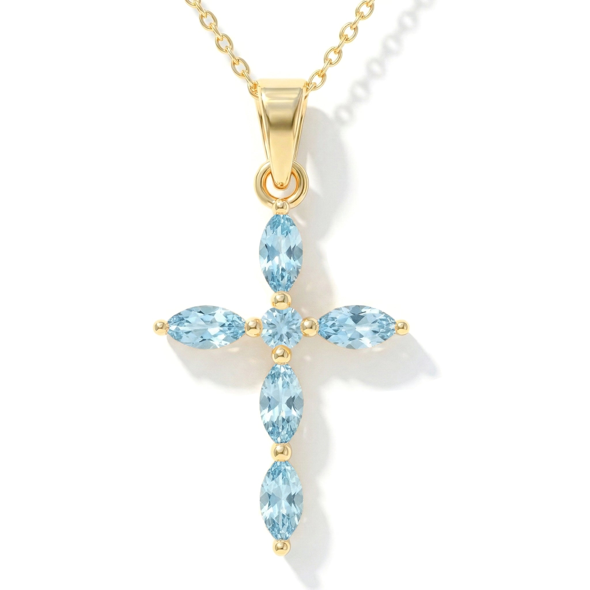 Aquamarine Marquise Cross Pendant Necklace in 925 Sterling Silver 2ct