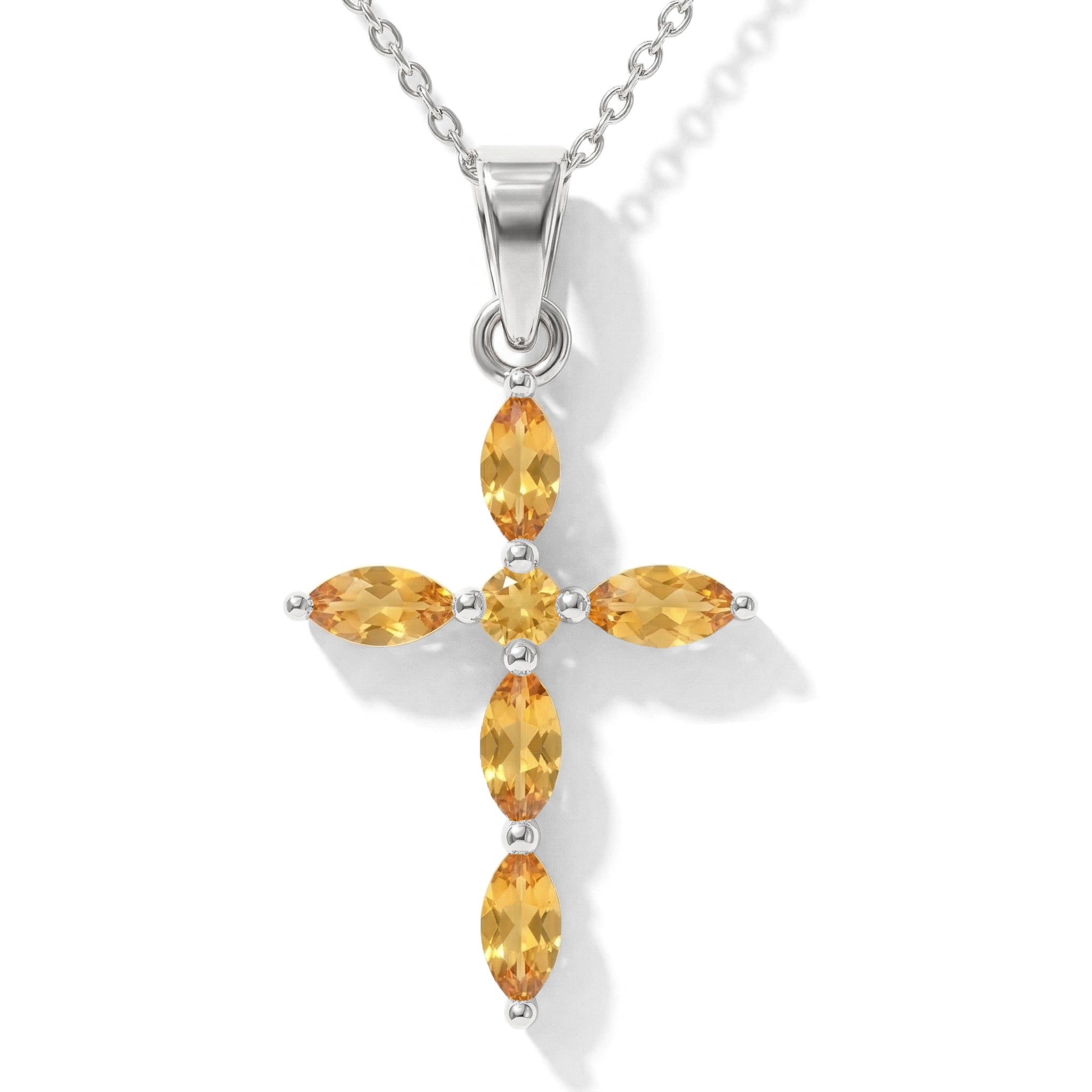 Citrine Marquise Cross Pendant Necklace in 925 Sterling Silver