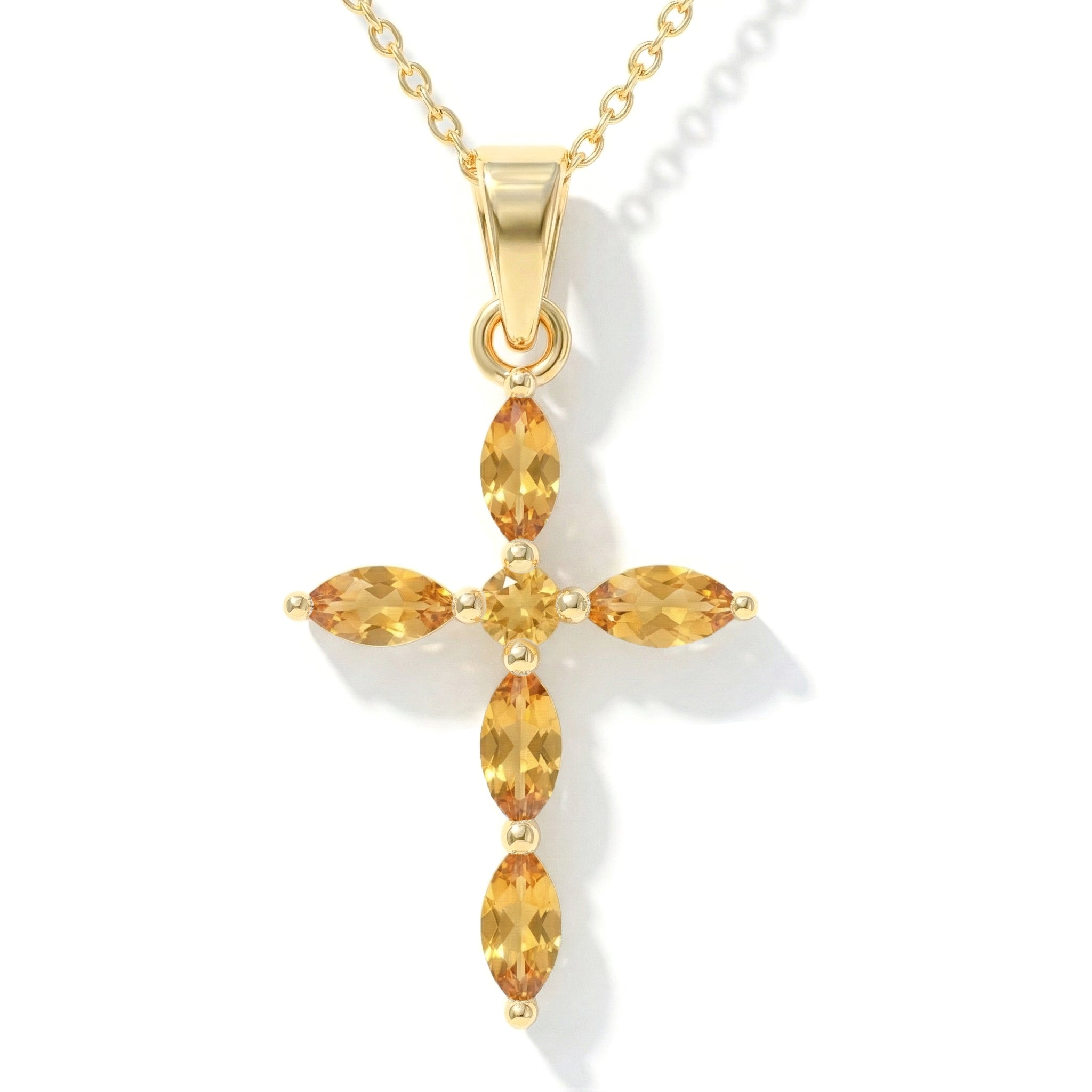 Citrine Marquise Cross Pendant Necklace in 925 Sterling Silver 2ct