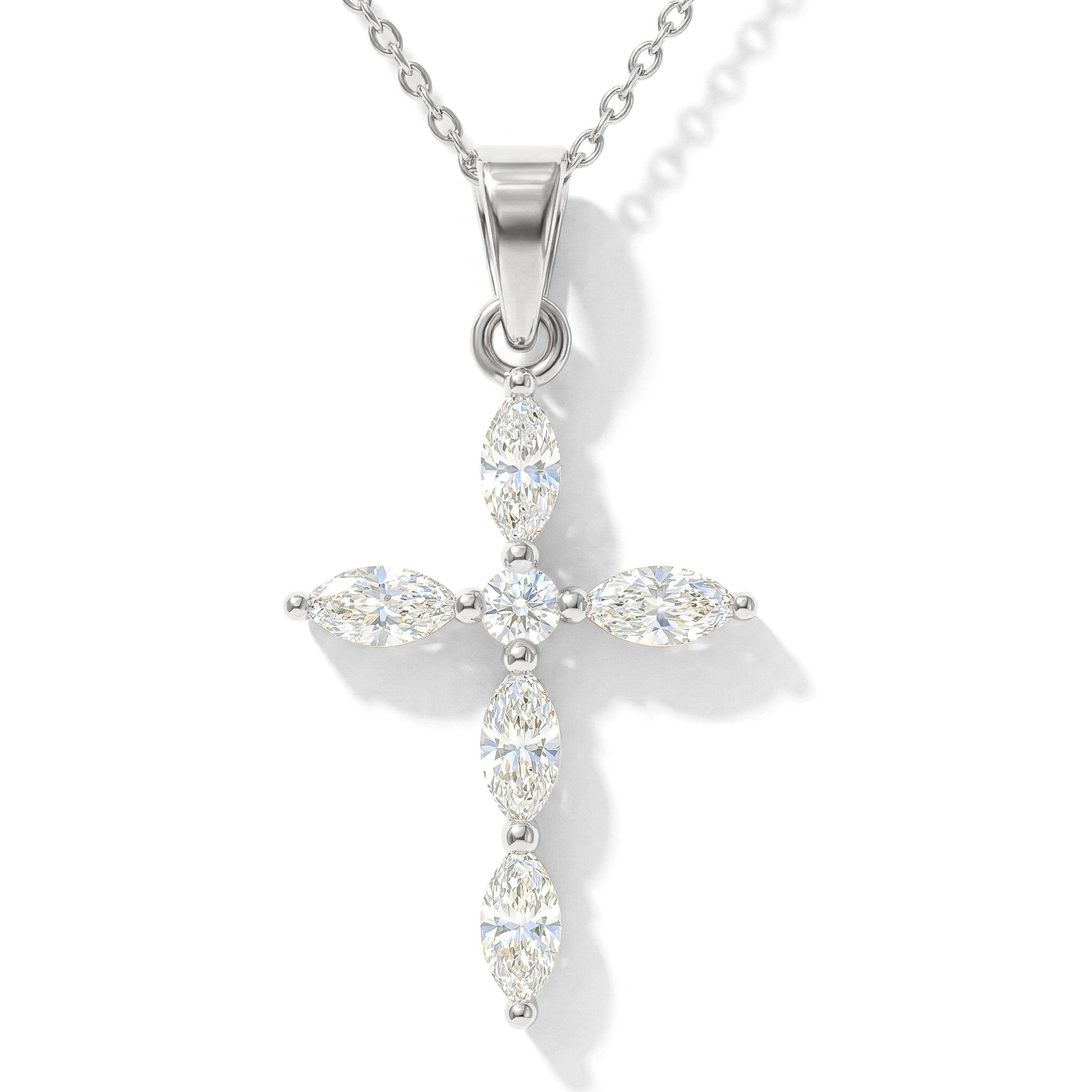 Simulated Diamond Marquise Cross Pendant Necklace in 925 Sterling Silver 2ct