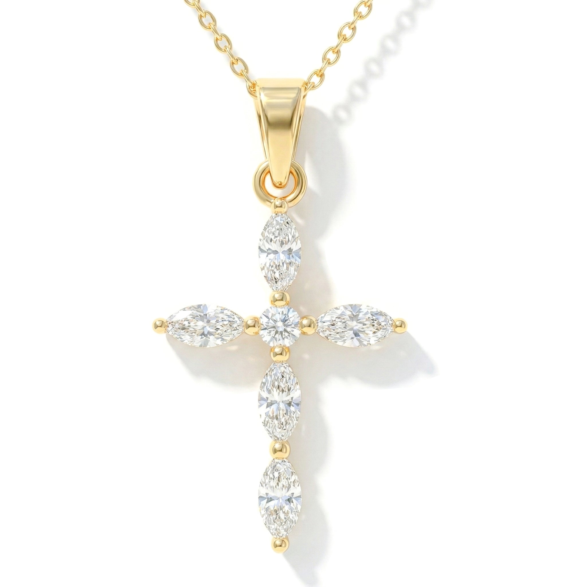 Simulated Diamond Marquise Cross Pendant Necklace in 925 Sterling Silver 2ct