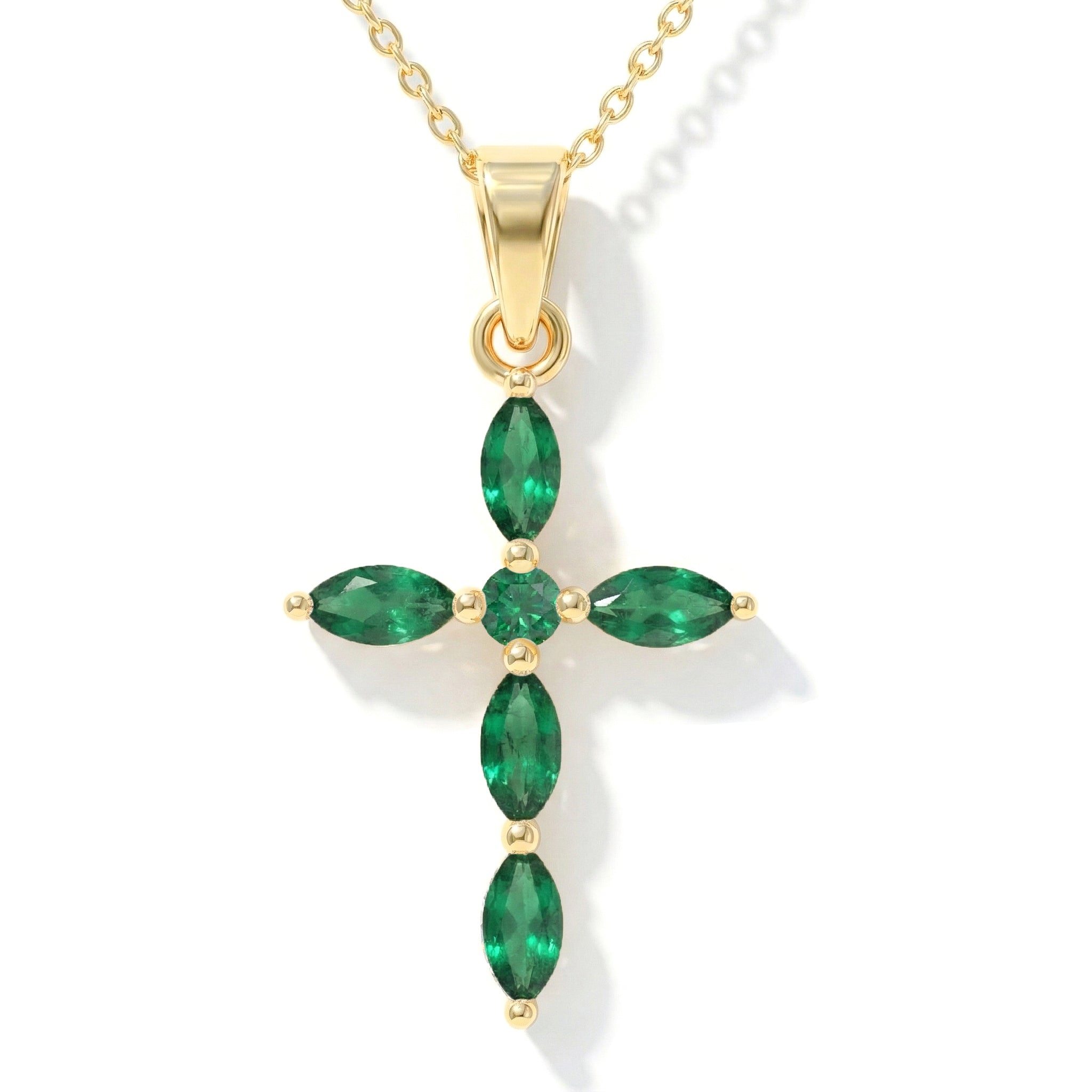 Emerald Marquise Cross Pendant Necklace in 925 Sterling Silver 2ct