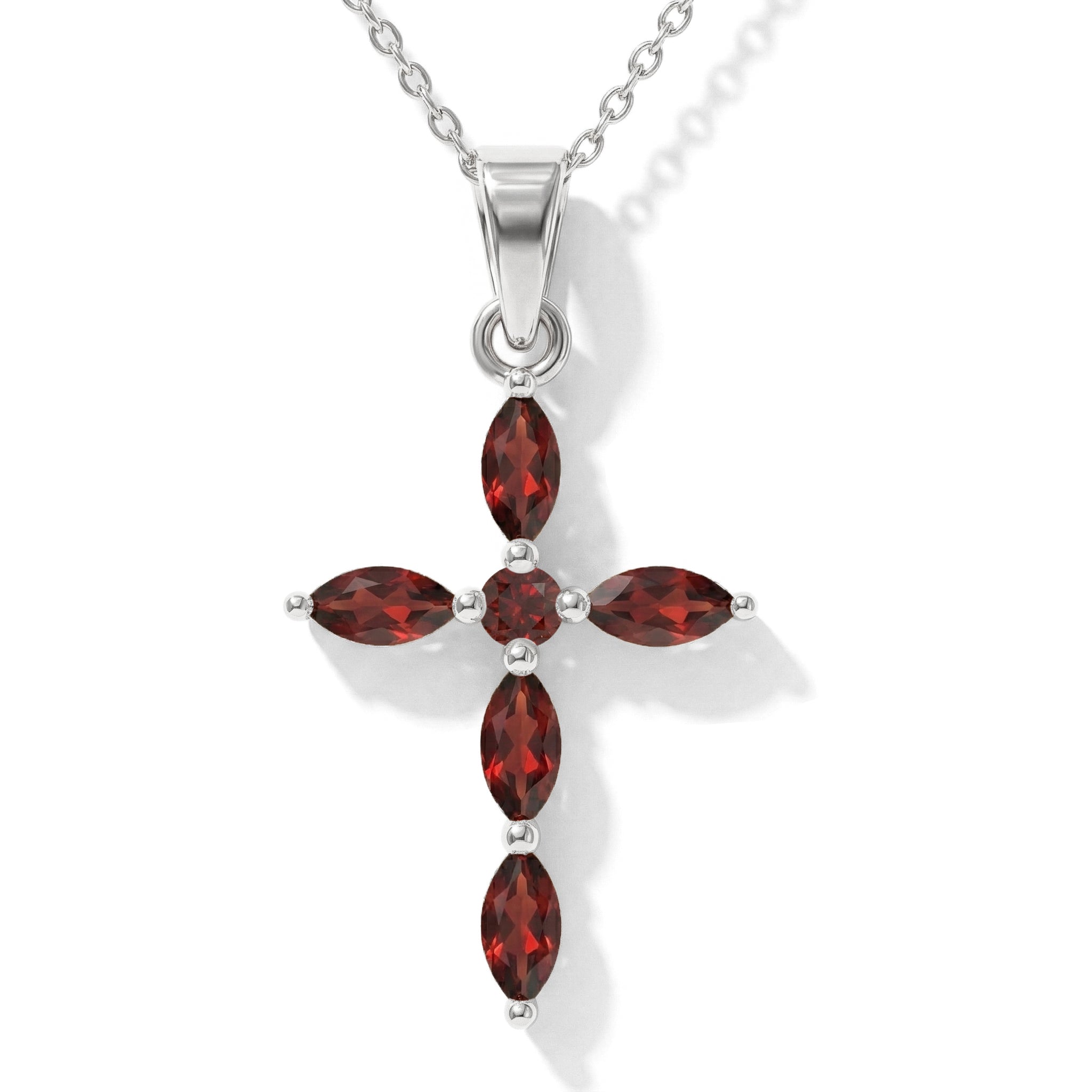 Garnet Marquise Cross Pendant Necklace in 925 Sterling Silver 2ct