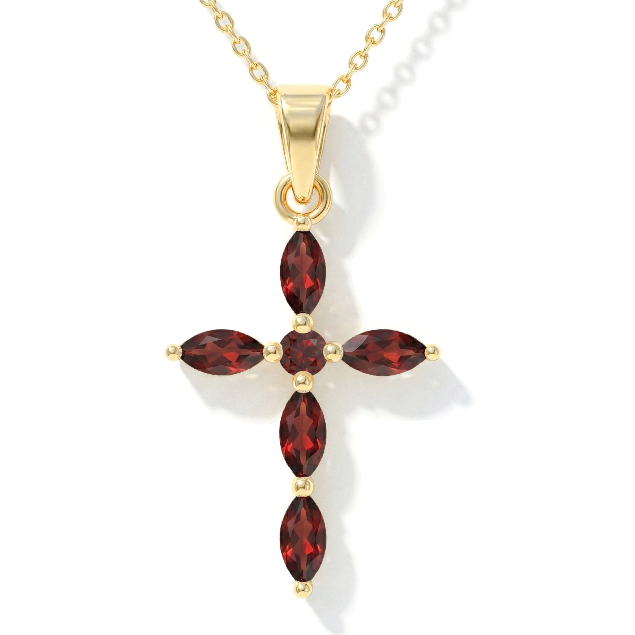 Garnet Marquise Cross Pendant Necklace in Yellow Gold Plated 2ct
