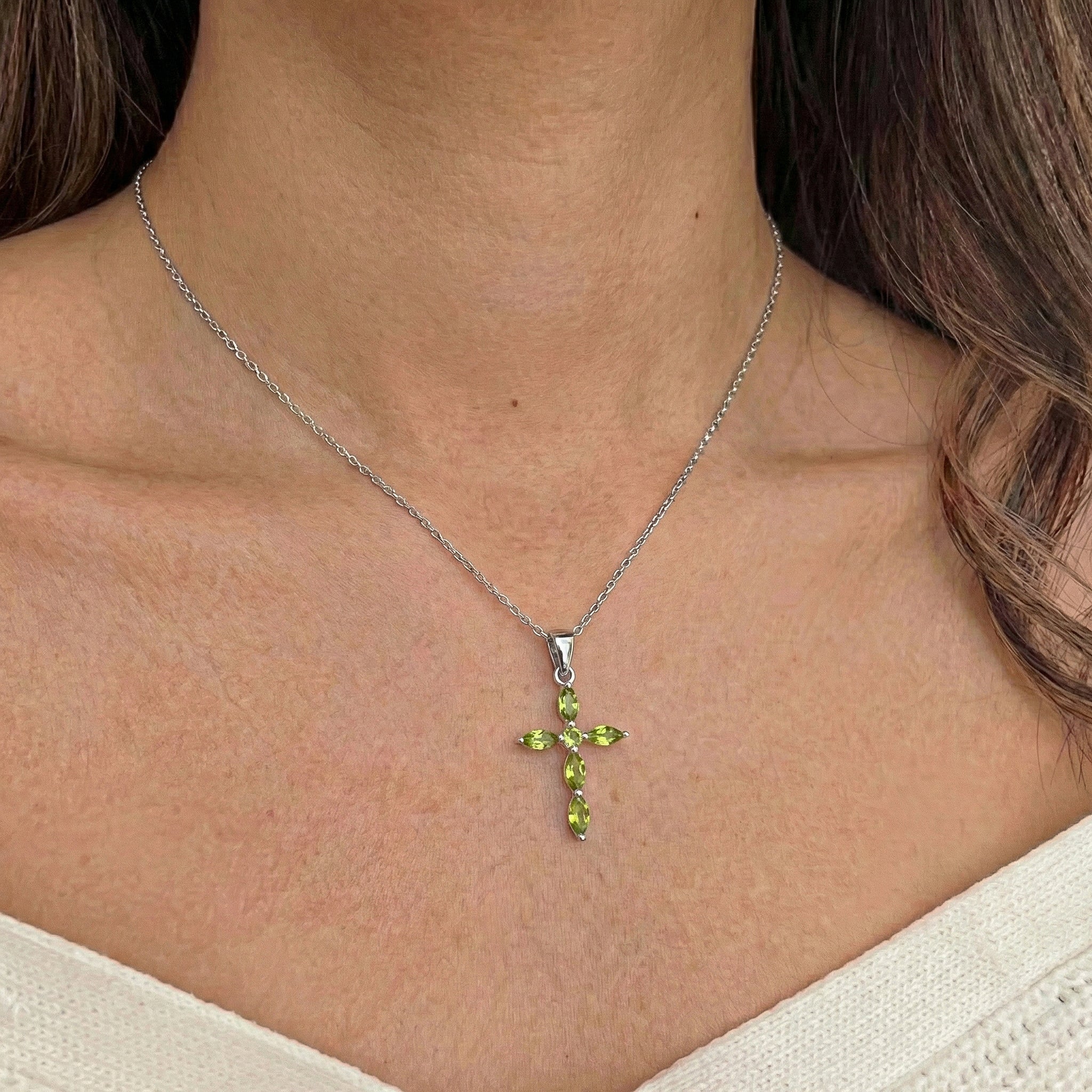 Peridot Marquise Cross Pendant Necklace in 925 Sterling Silver 2ct