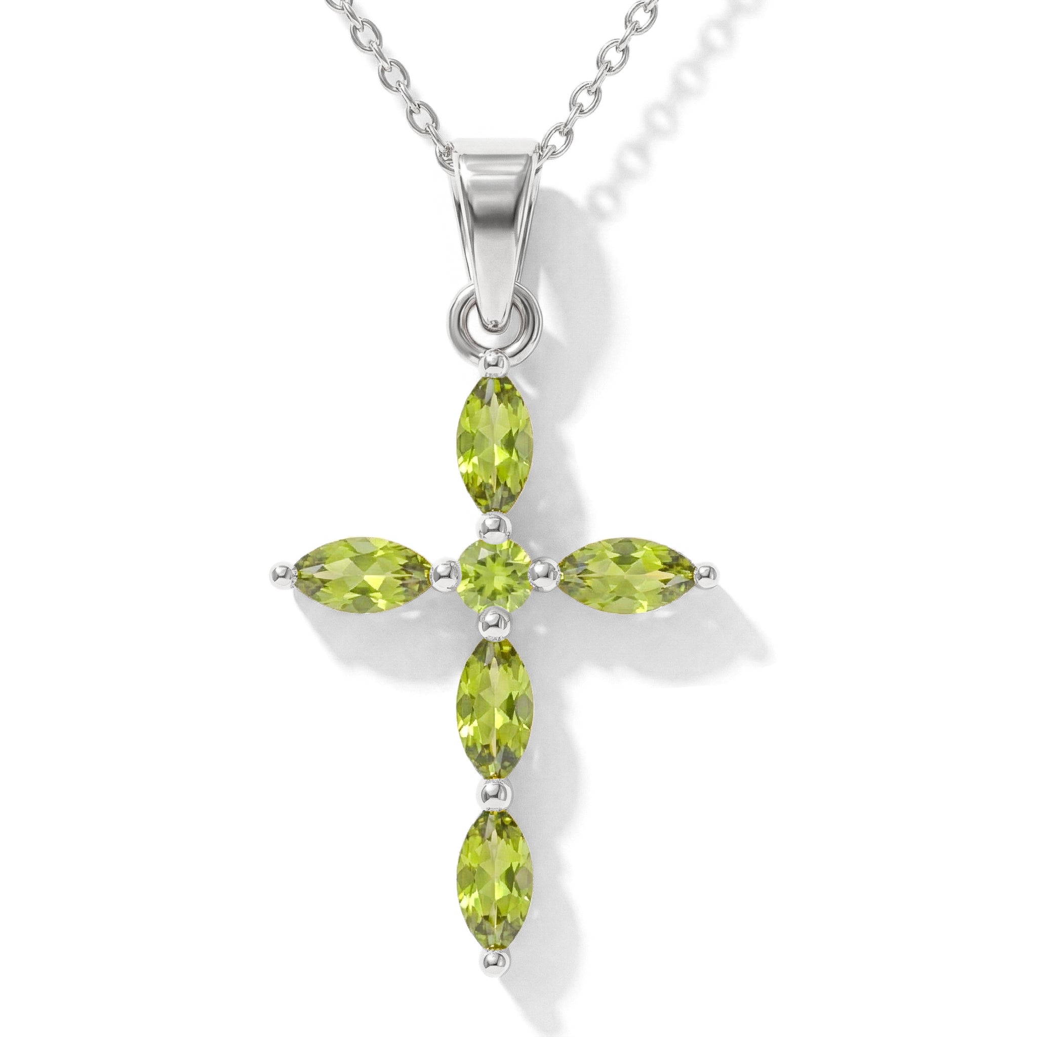 Peridot Marquise Cross Pendant Necklace in 925 Sterling Silver 2ct