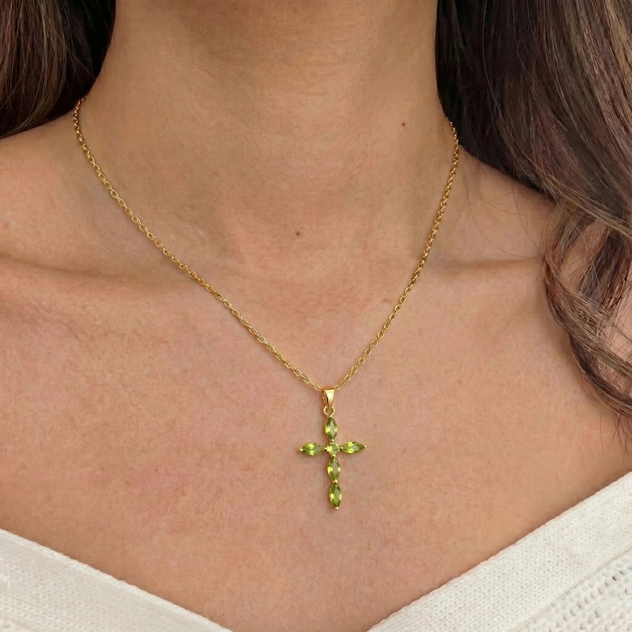 Peridot Marquise Cross Pendant Necklace in 925 Sterling Silver 2ct