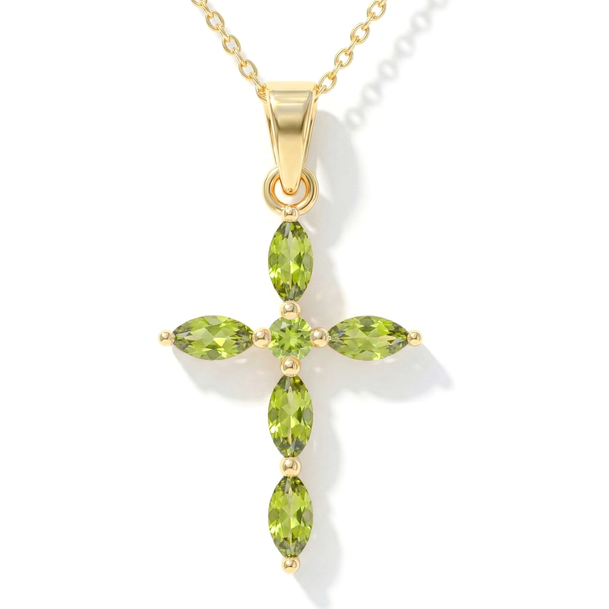 Peridot Marquise Cross Pendant Necklace in Yellow Gold Plated 2ct