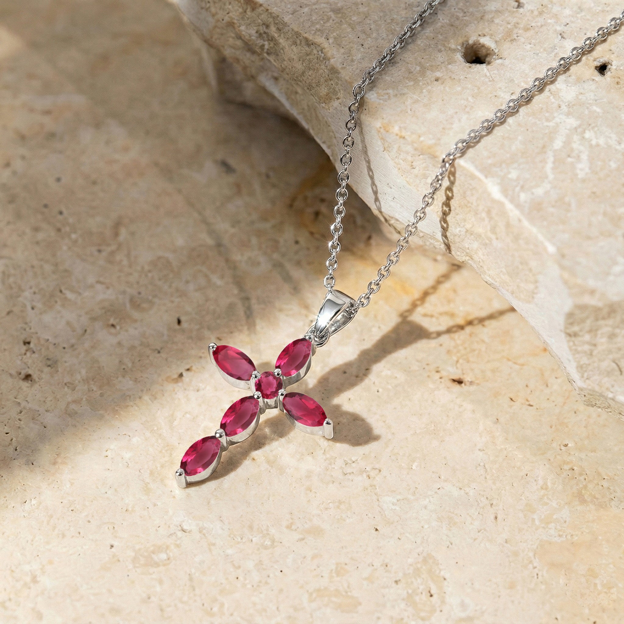 Pink Tourmaline Marquise Cross Pendant Necklace in 925 Sterling Silver 2ct
