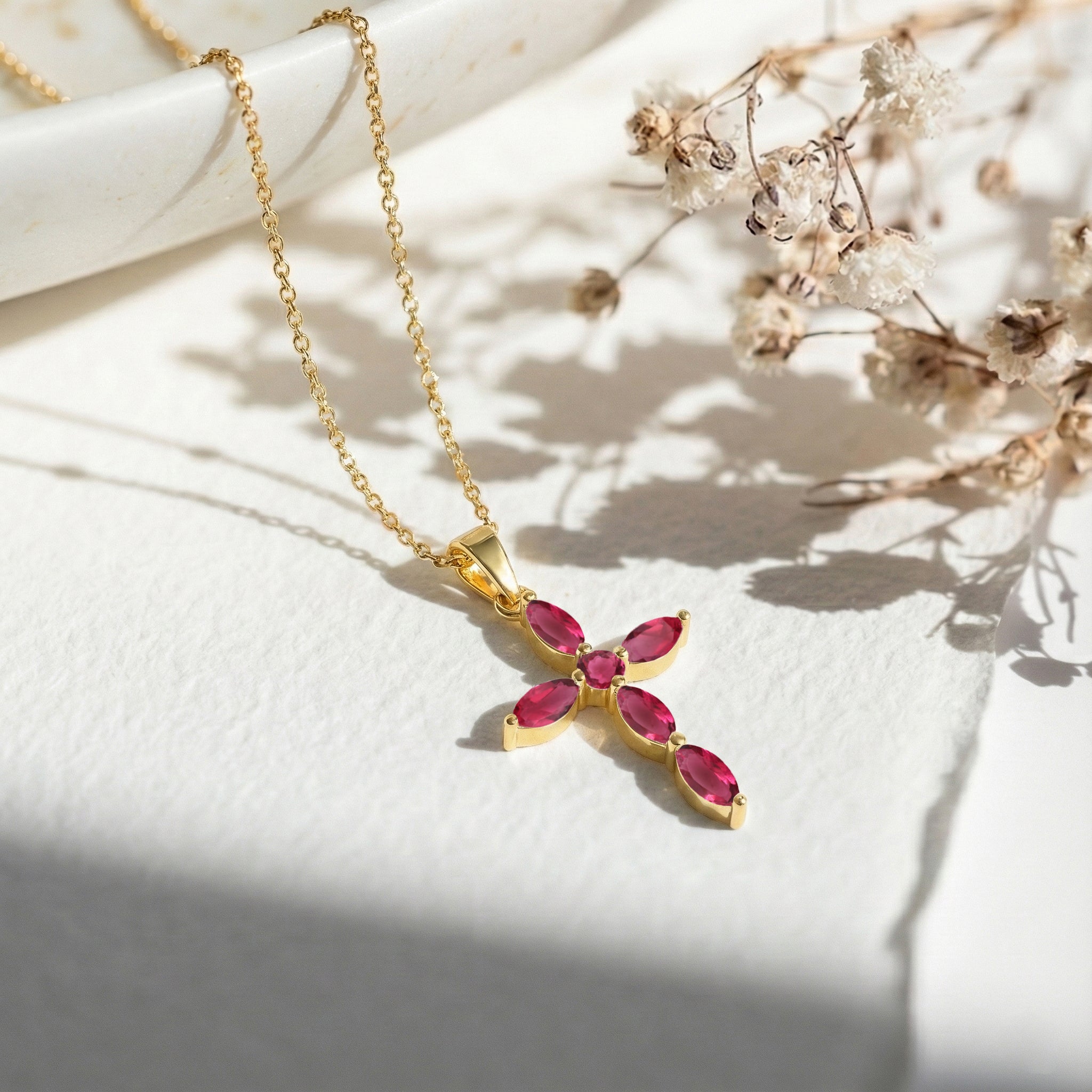 Pink Tourmaline Marquise Cross Pendant Necklace in 925 Sterling Silver 2ct