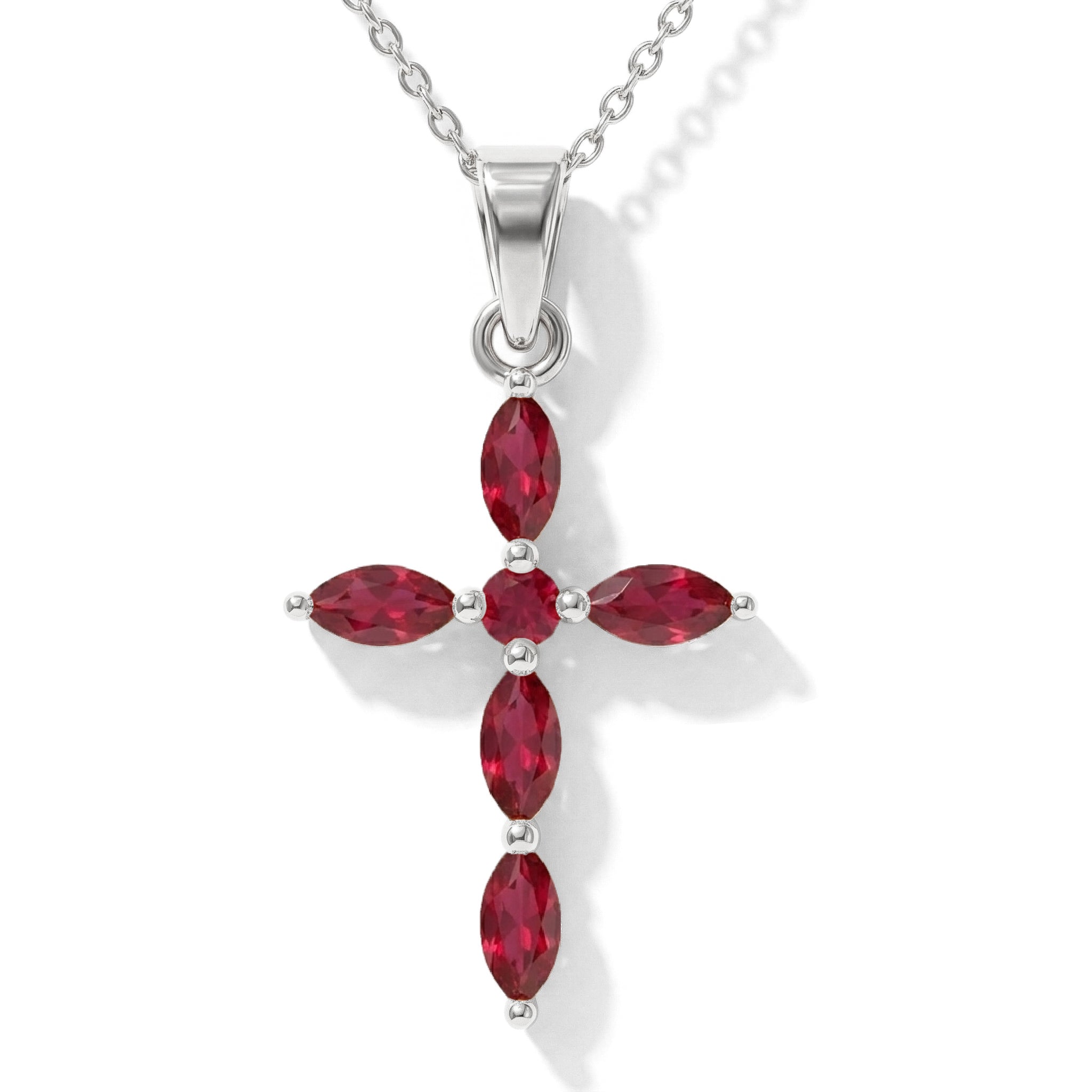 Ruby Marquise Cross Pendant Necklace in 925 Sterling Silver 2ct